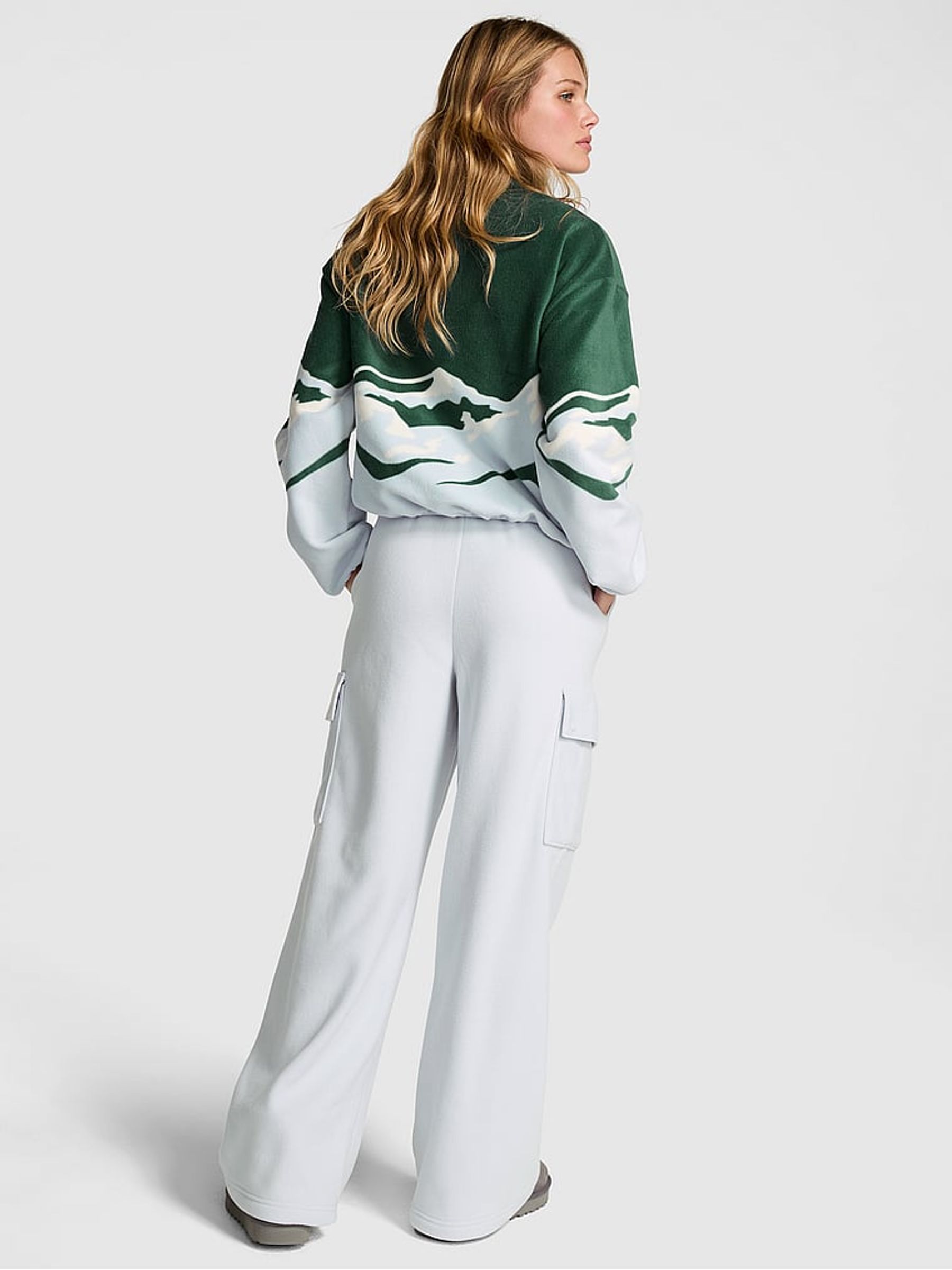 Hydrangea Blue Fleece Wide Leg Cargo Joggers - Image 2 of 3