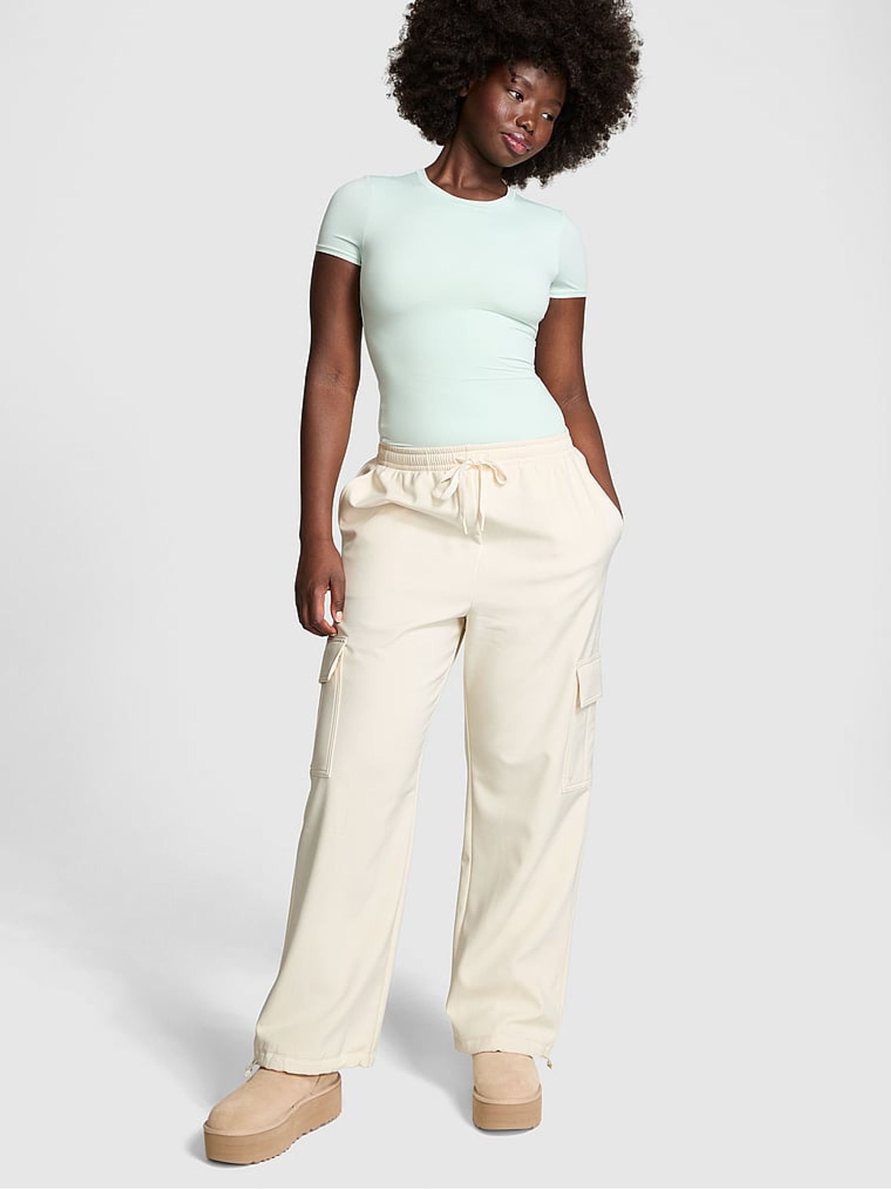 White Shell Fleece Cargo Trousers - Image 2 of 3