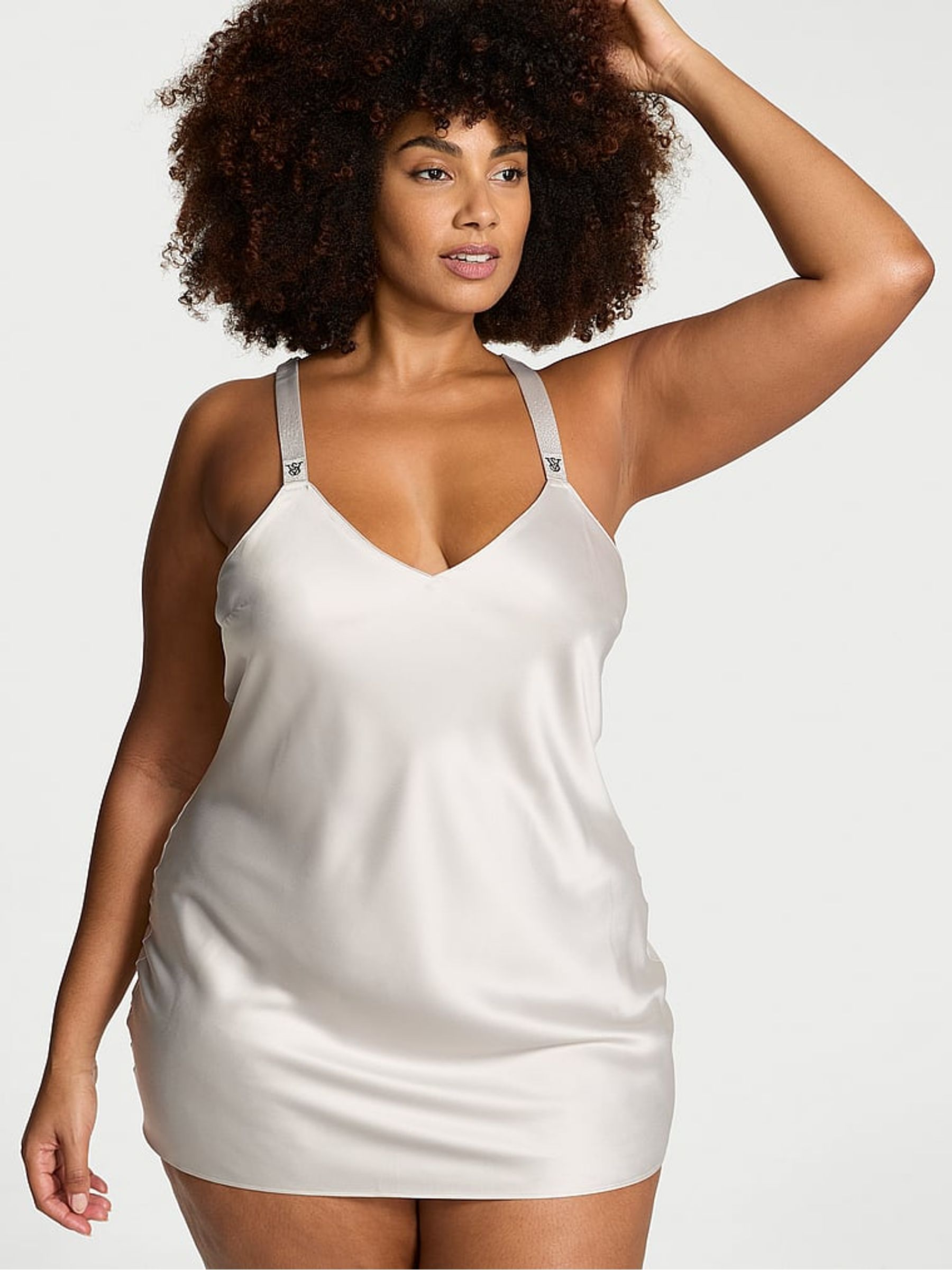 Delfin Grey Shine Strappy Back Satin Slip Dress - Image 2 of 2