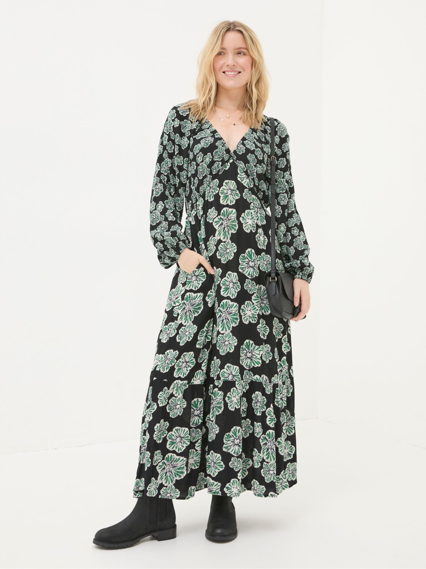 Noelle Black Spaced Floral Midi Dress - Image 1 of 6