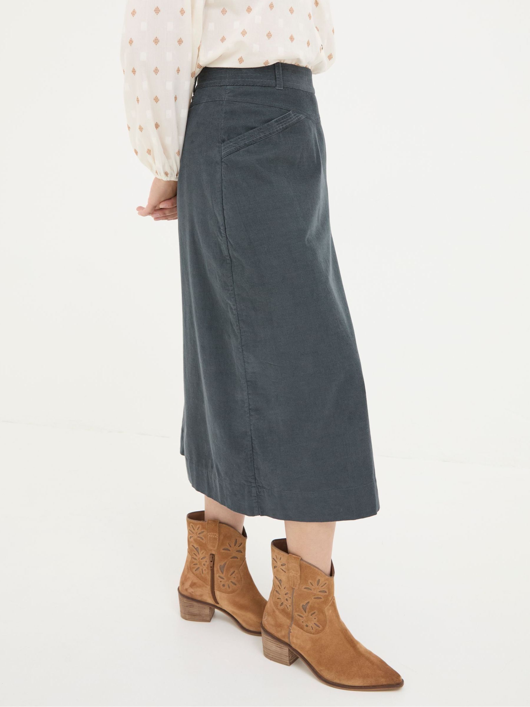 Leigh Grey Cord Midi Skirt FatFace