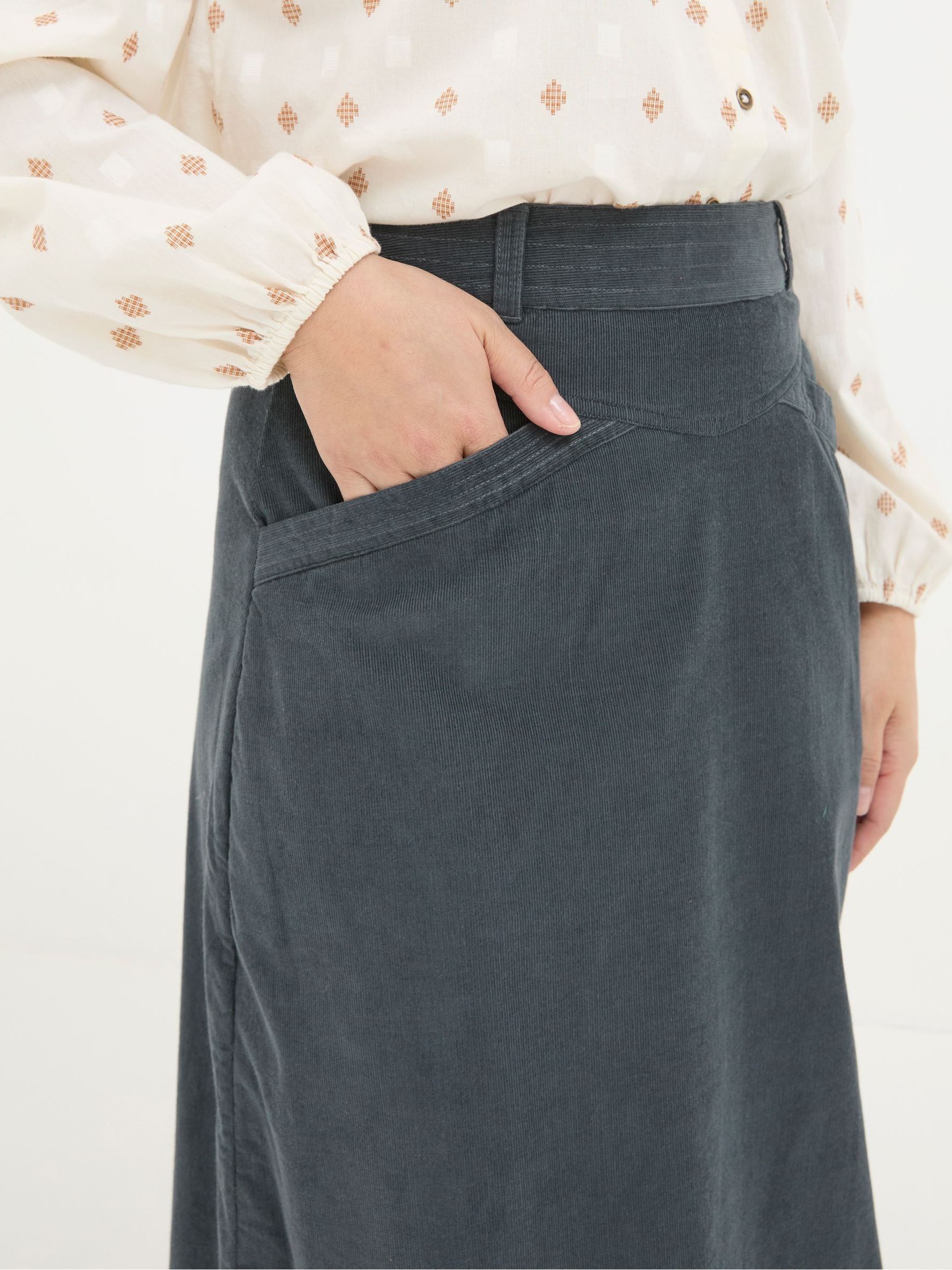 Leigh Grey Cord Midi Skirt - Image 4 of 5