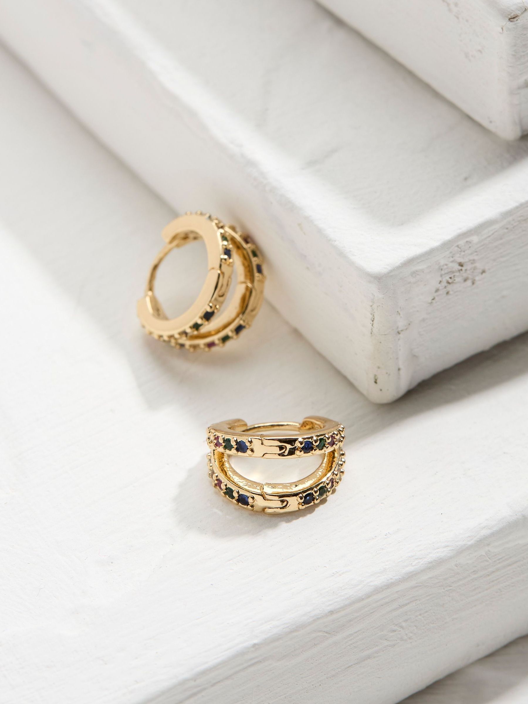 Gold Tone Multi Gem Hoops - Image 1 of 2