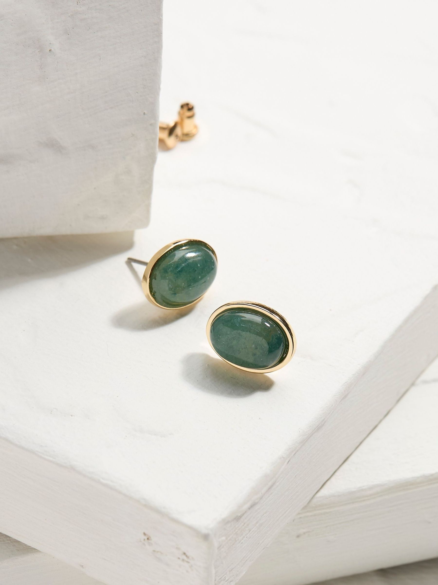 Green Large Stone Studs Earrings - Image 1 of 2