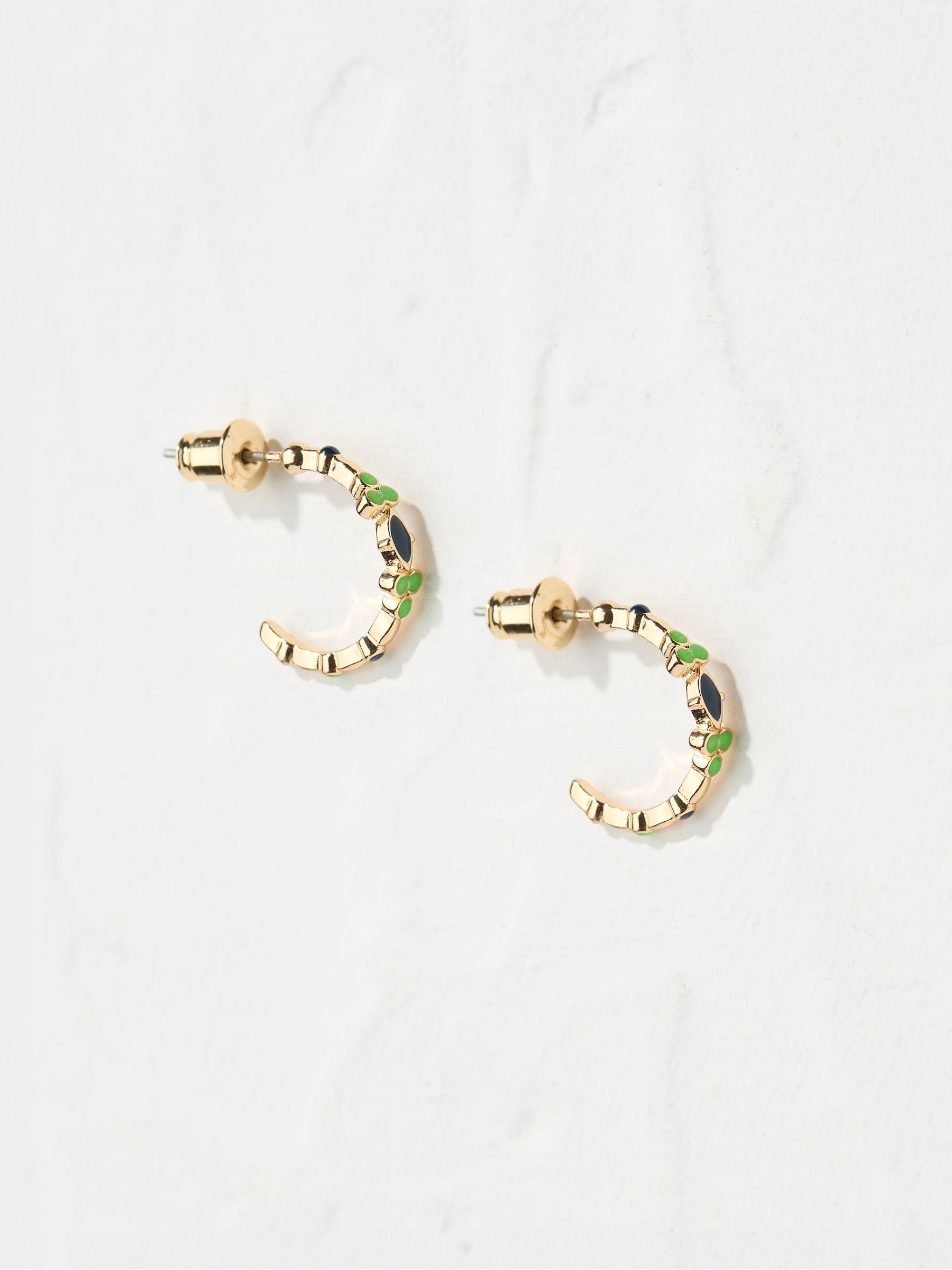 Green Enamel Gem Hoops - Image 1 of 2