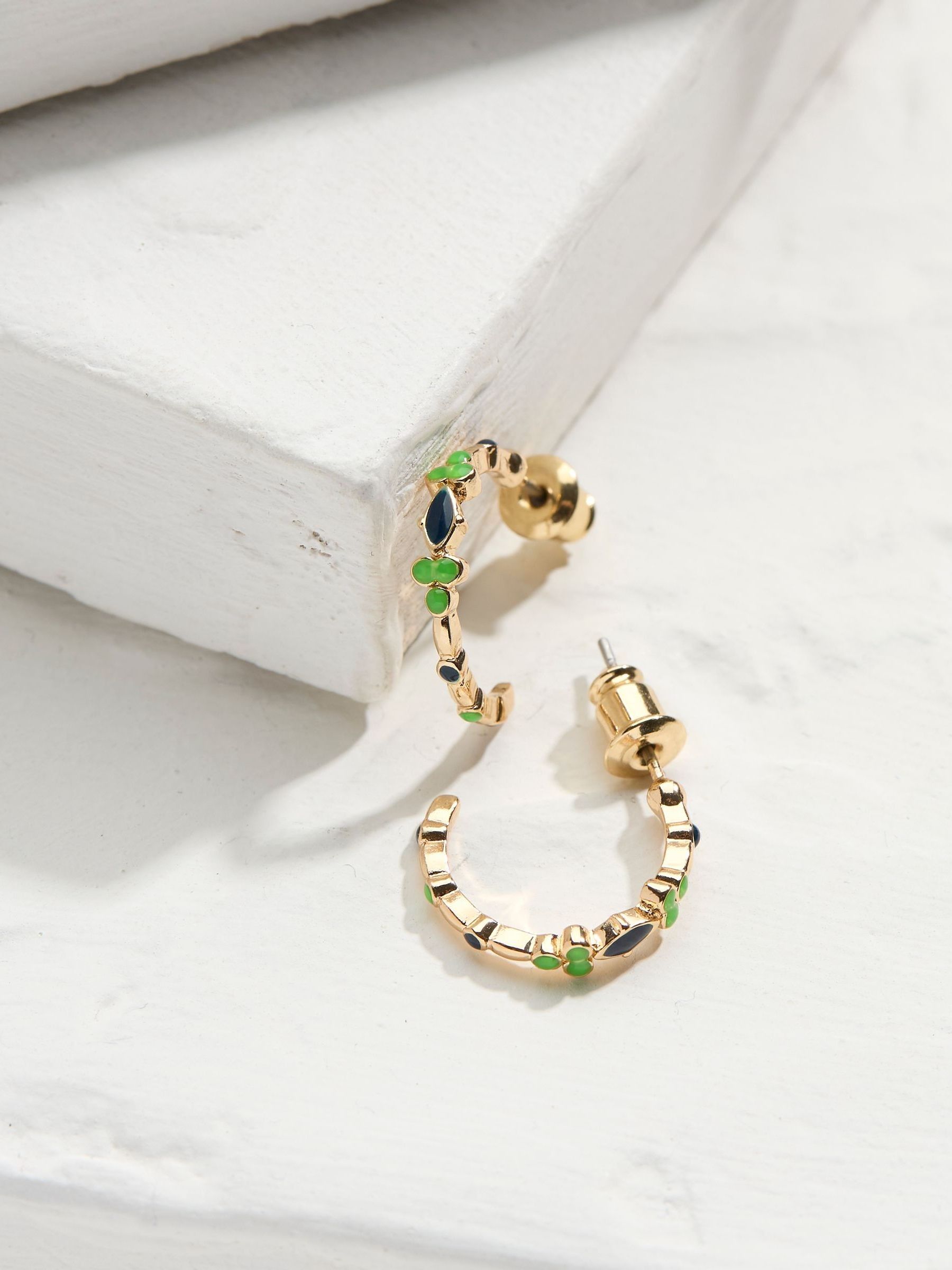 Green Enamel Gem Hoops - Image 2 of 2
