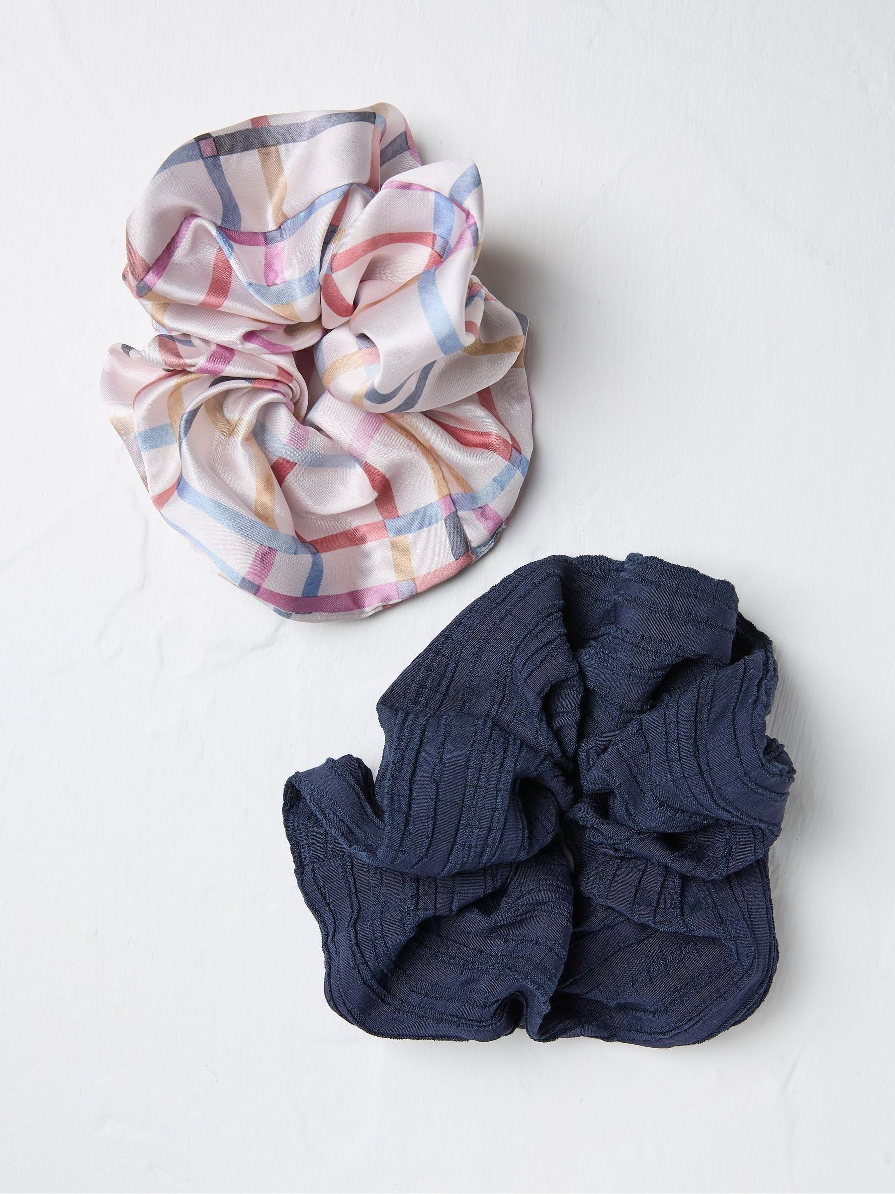 Navy Blue/Pink 2 Pack Paisley Scrunchies - Image 1 of 2