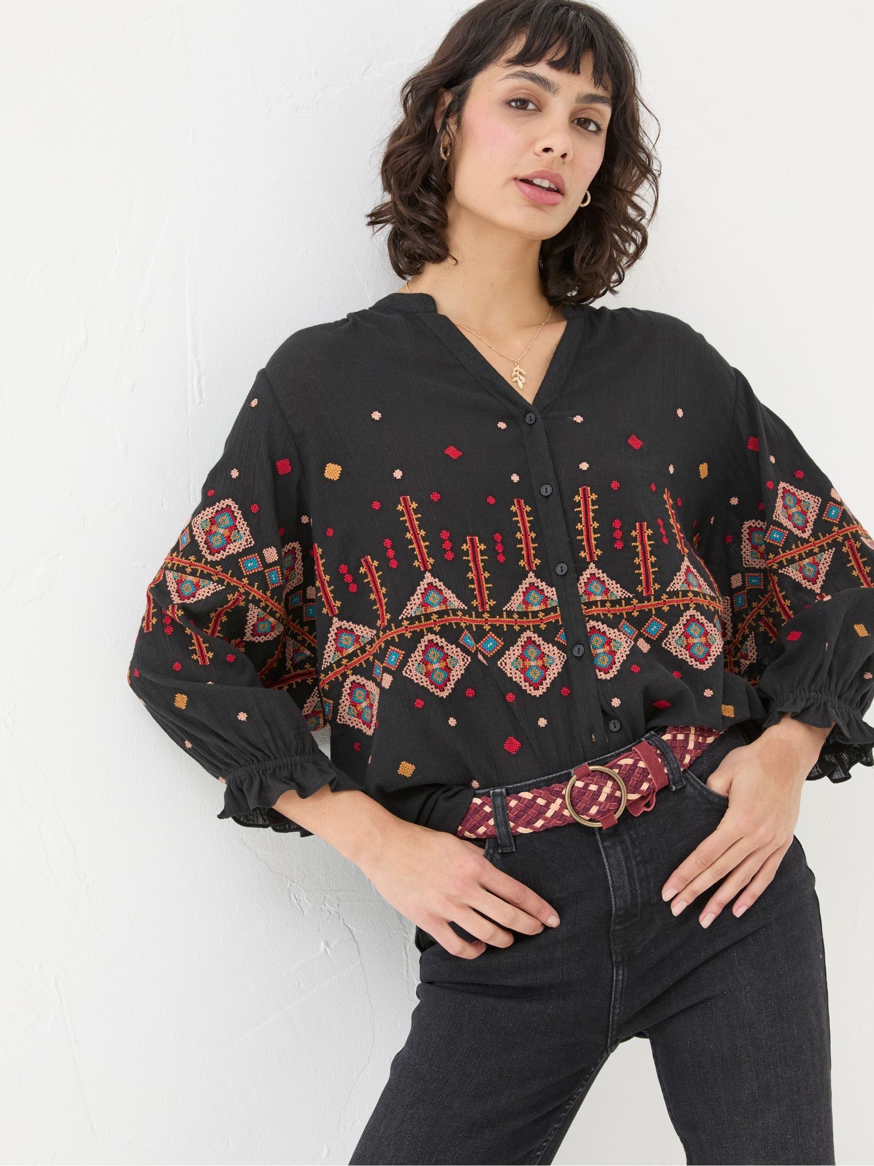 Elana Black Embroidered Blouse - Image 1 of 6