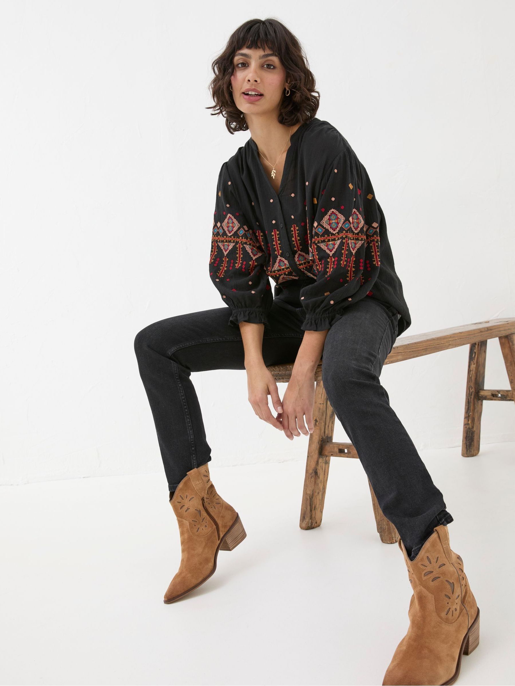Elana Black Embroidered Blouse - Image 5 of 6