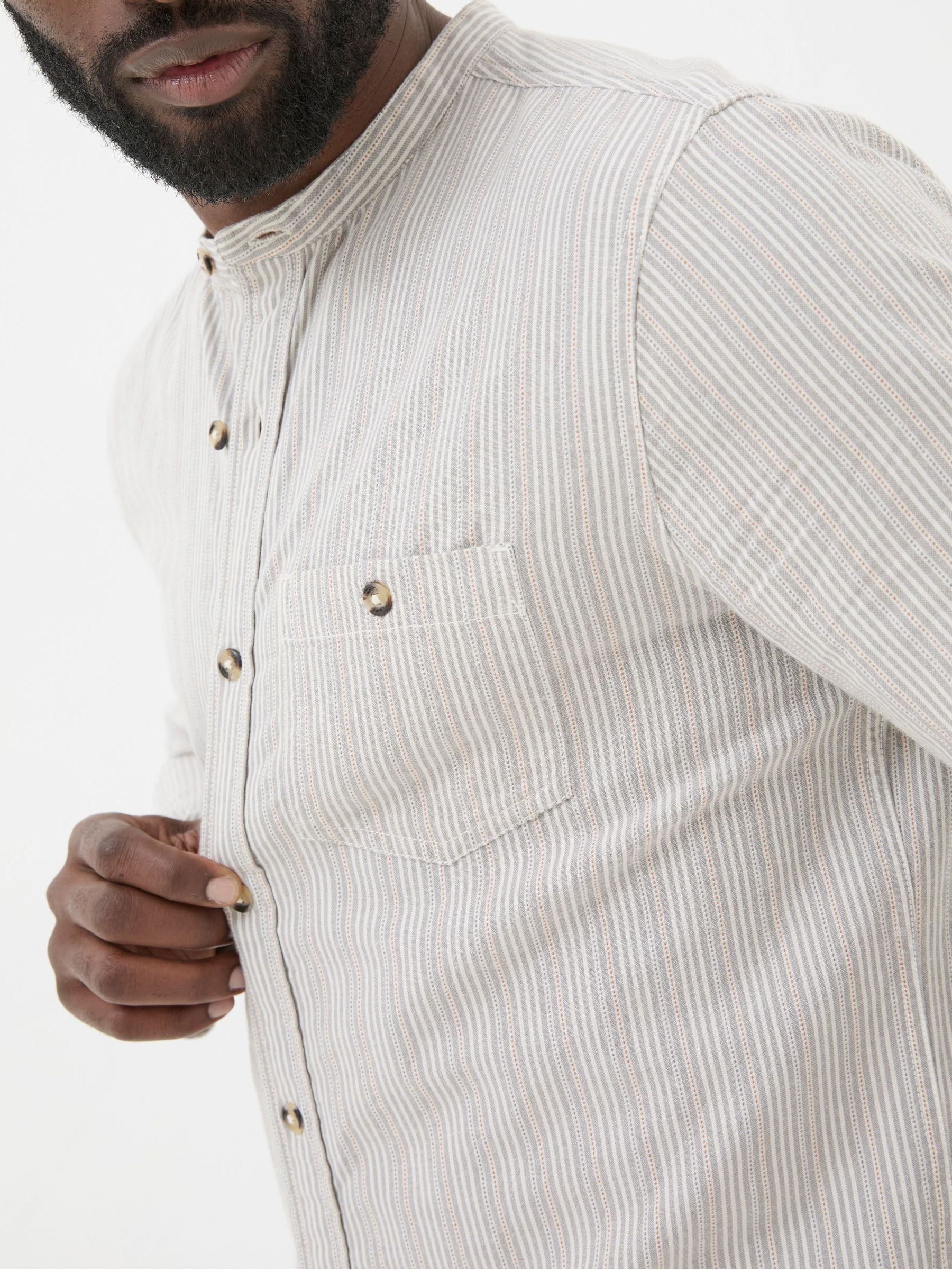 Natural Long Sleeve Stripe Grandad Shirt - Image 4 of 6