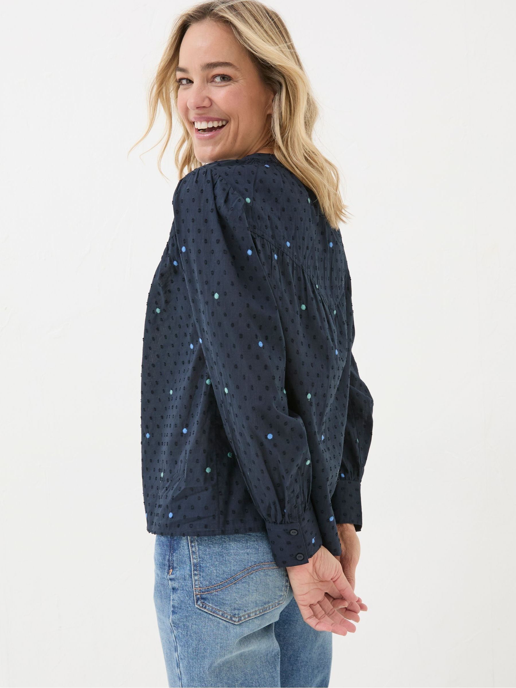 Mathilde Blue Embroidered Blouse | FatFace