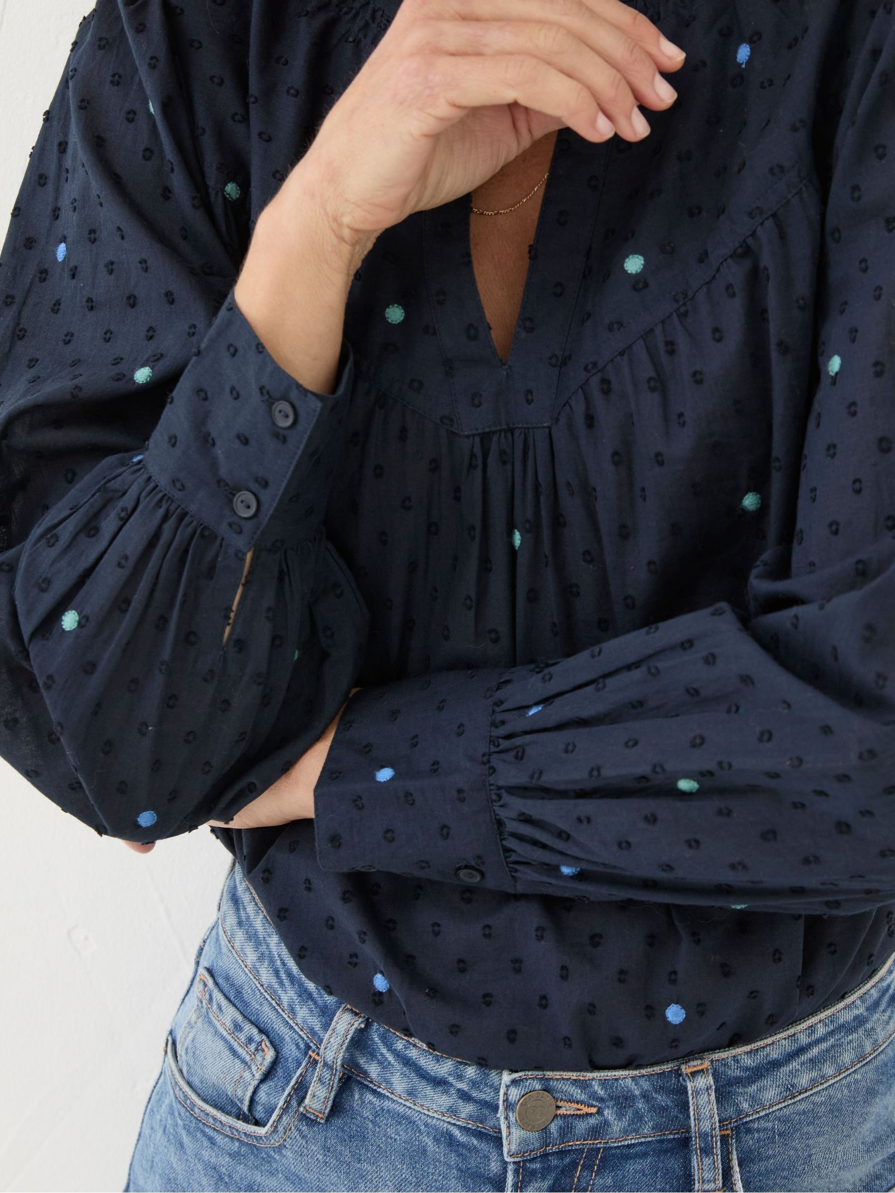 Mathilde Blue Embroidered Blouse | FatFace