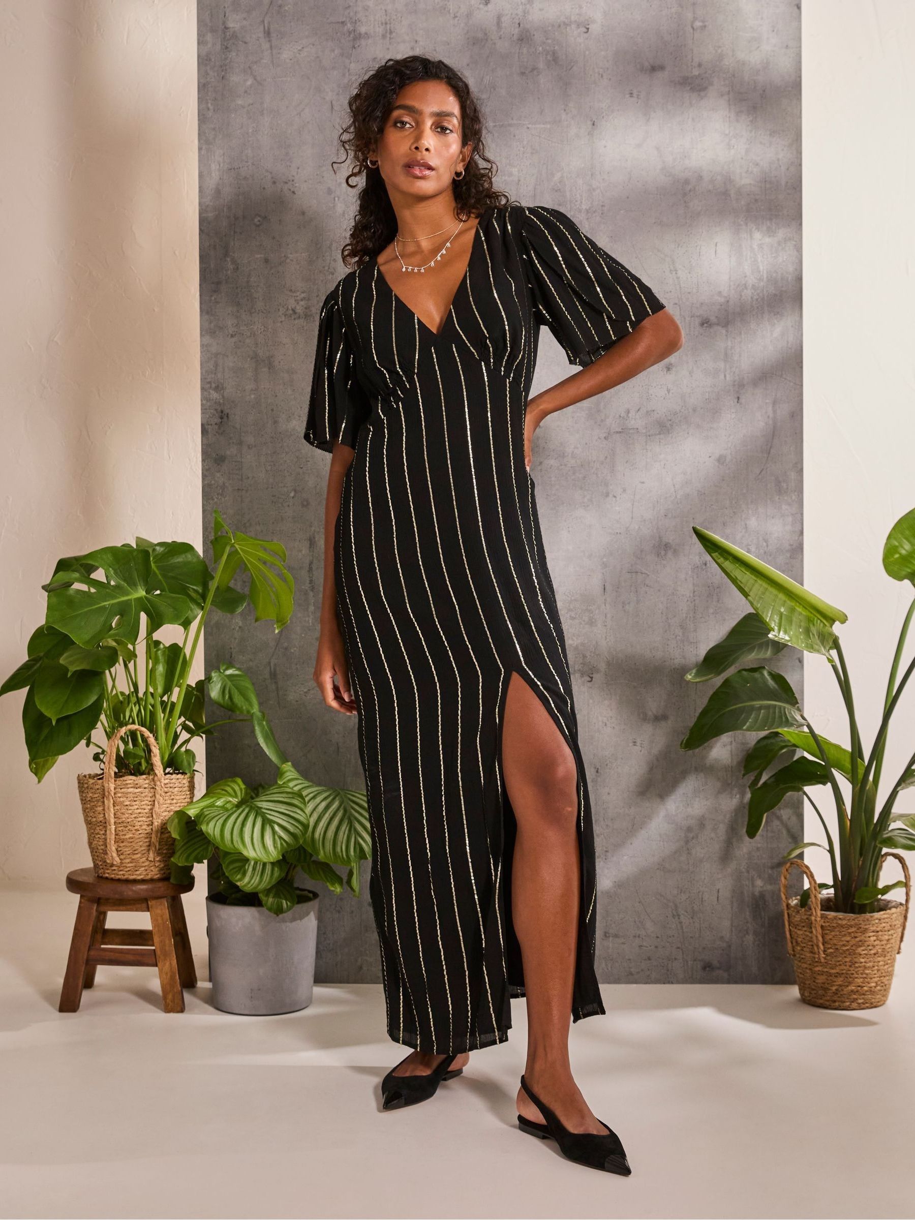 Iris Black Metallic Maxi Dress - Image 1 of 6