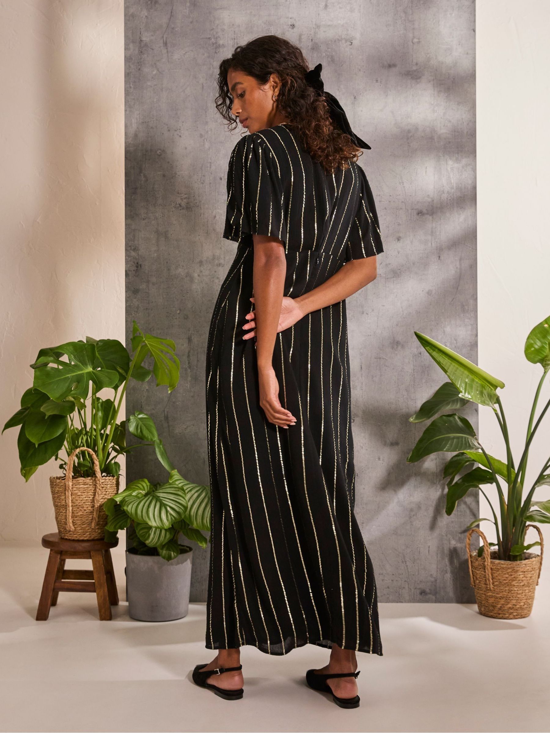 Iris Black Metallic Maxi Dress - Image 2 of 6