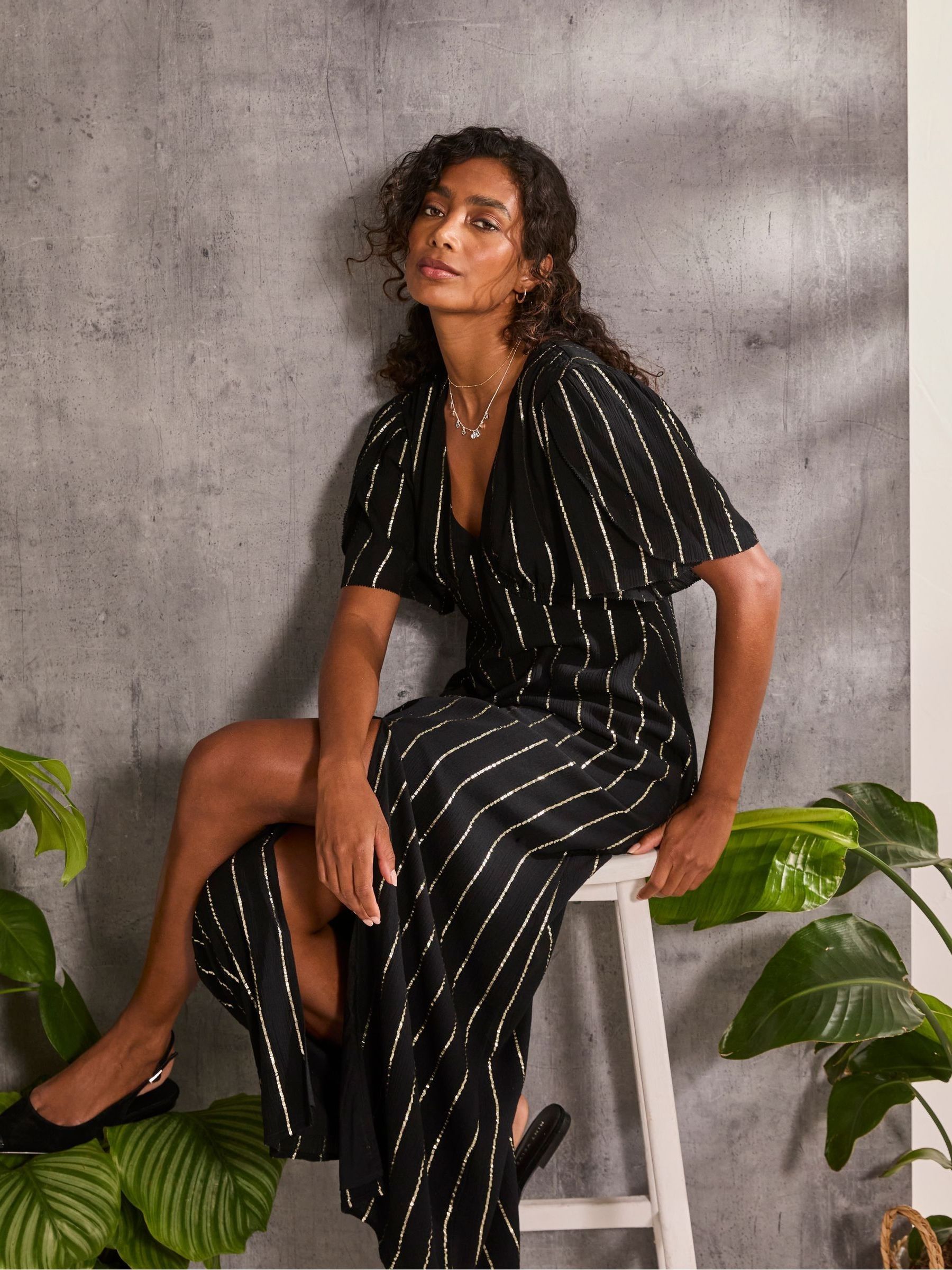 Iris Black Metallic Maxi Dress - Image 3 of 6