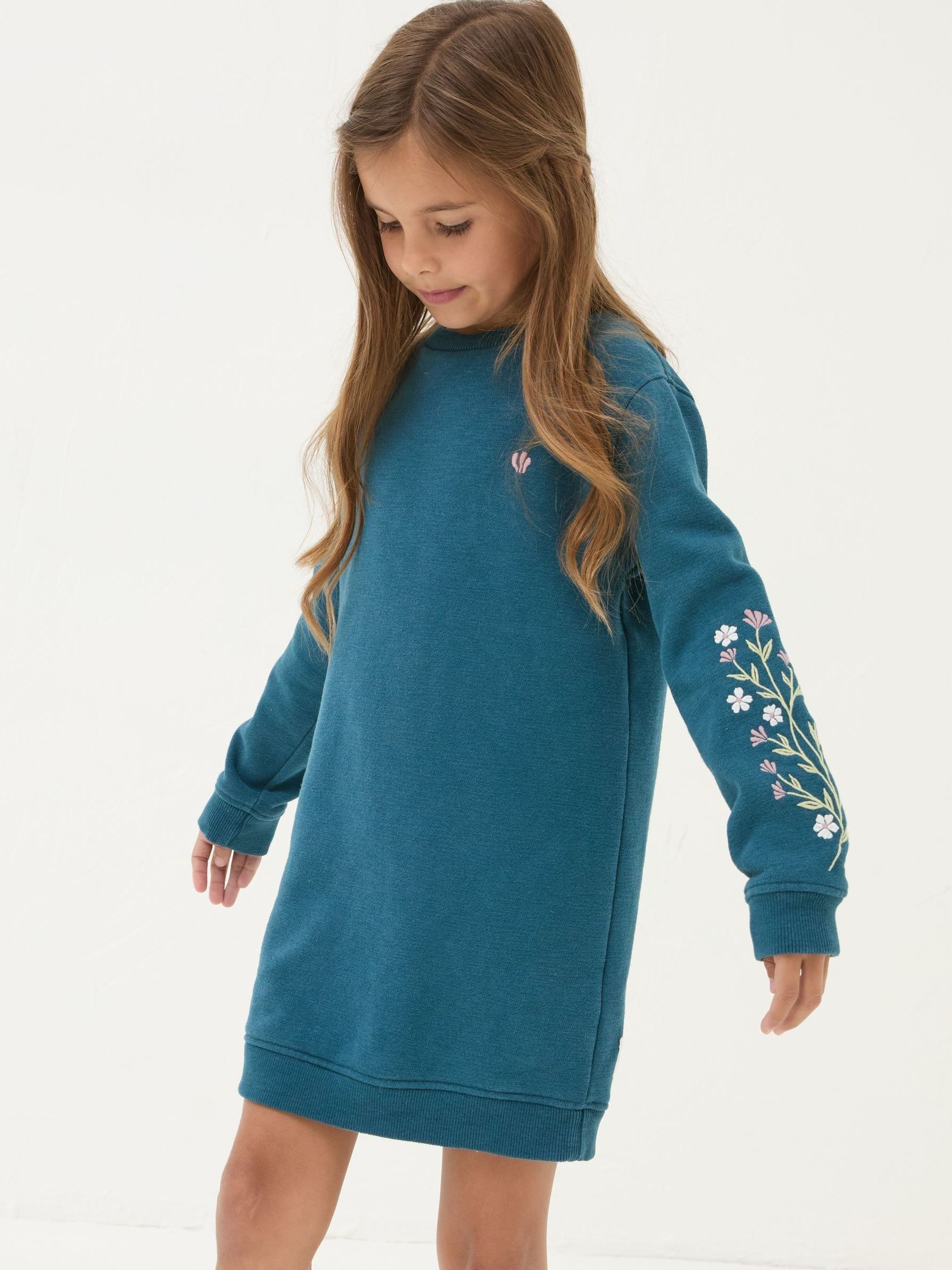 Teal Blue Embroidered Sweat Dress - Image 1 of 4 Teal Blue Embroidered Sweat Dress - Image 1 of 4