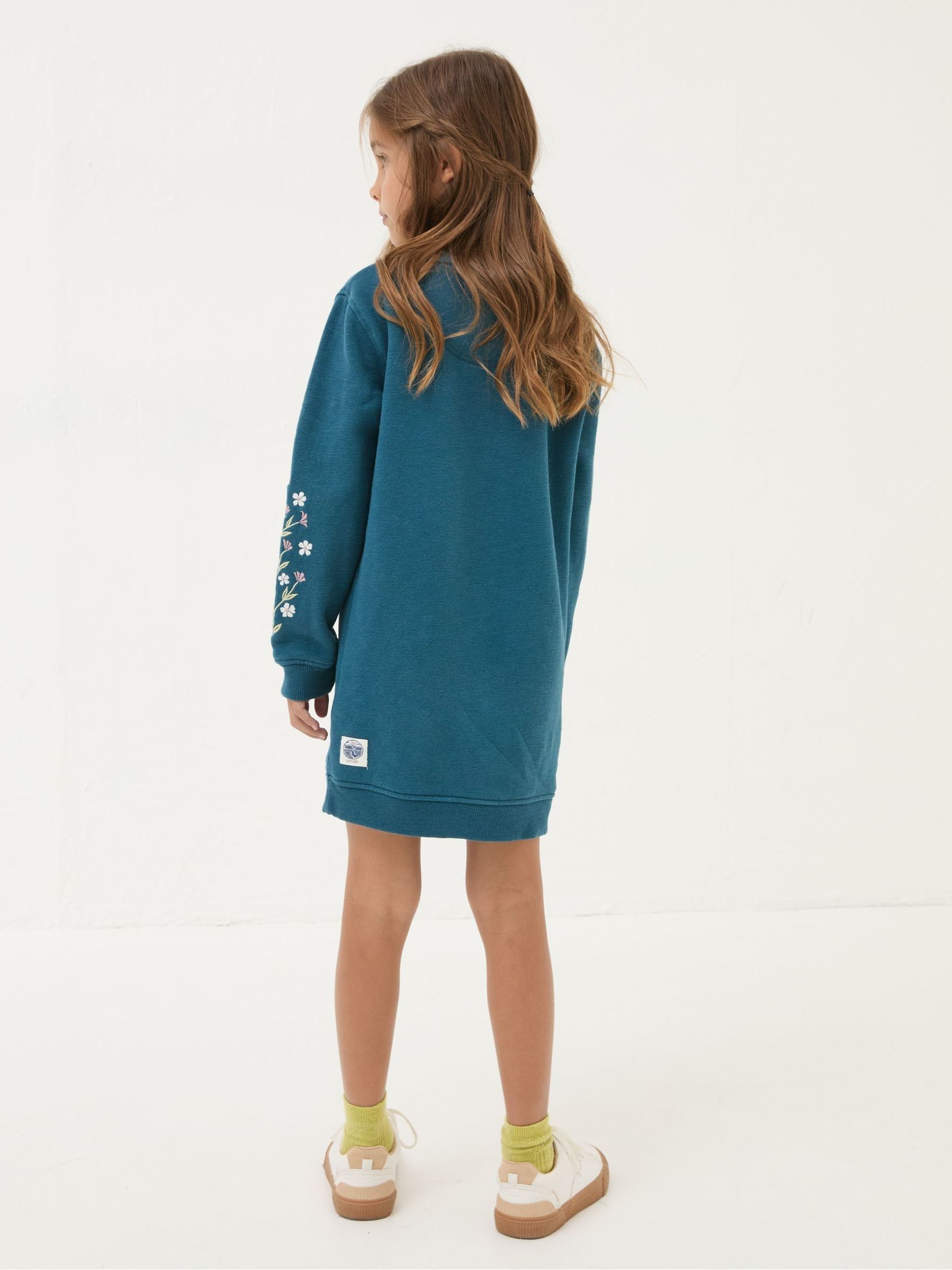 Teal Blue Embroidered Sweat Dress - Image 2 of 4 Teal Blue Embroidered Sweat Dress - Image 2 of 4