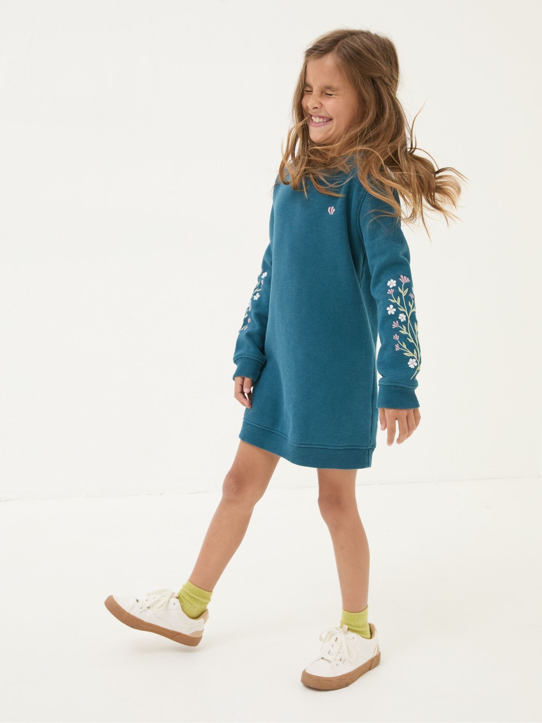 Teal Blue Embroidered Sweat Dress - Image 3 of 4