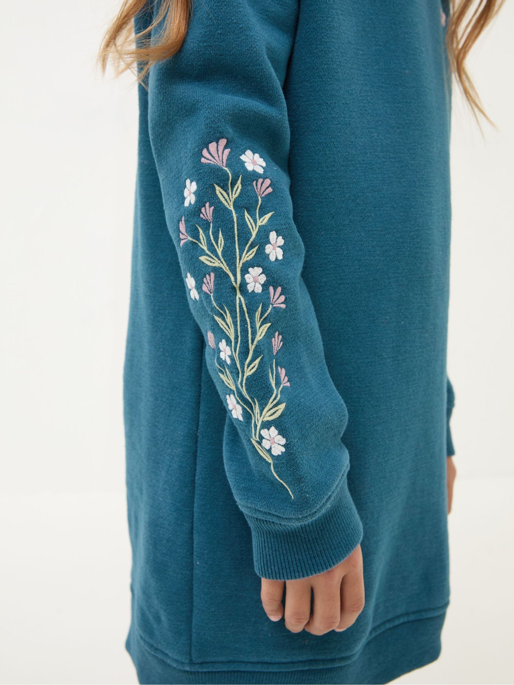 Teal Blue Embroidered Sweat Dress - Image 4 of 4 Teal Blue Embroidered Sweat Dress - Image 4 of 4