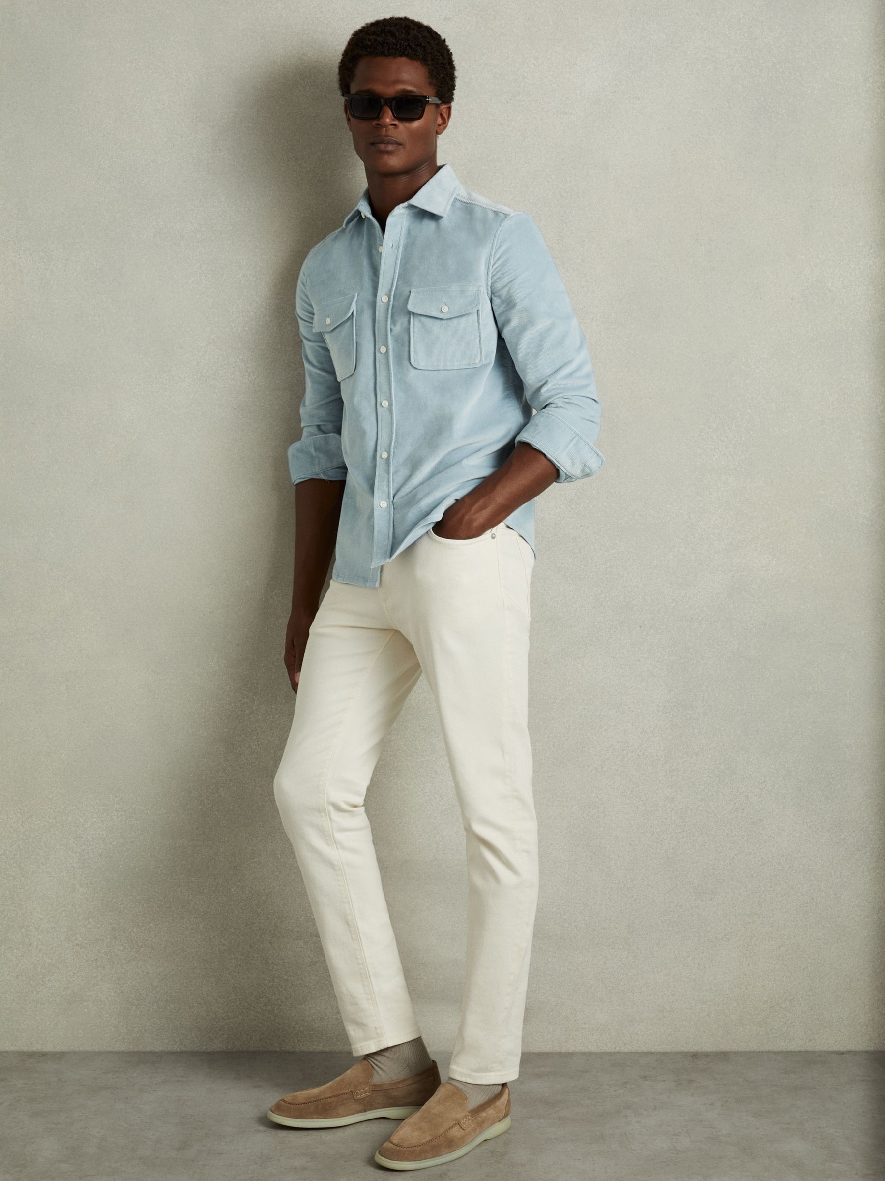 Cotton-Blend Corduroy Overshirt in Soft Blue - Image 3 of 6