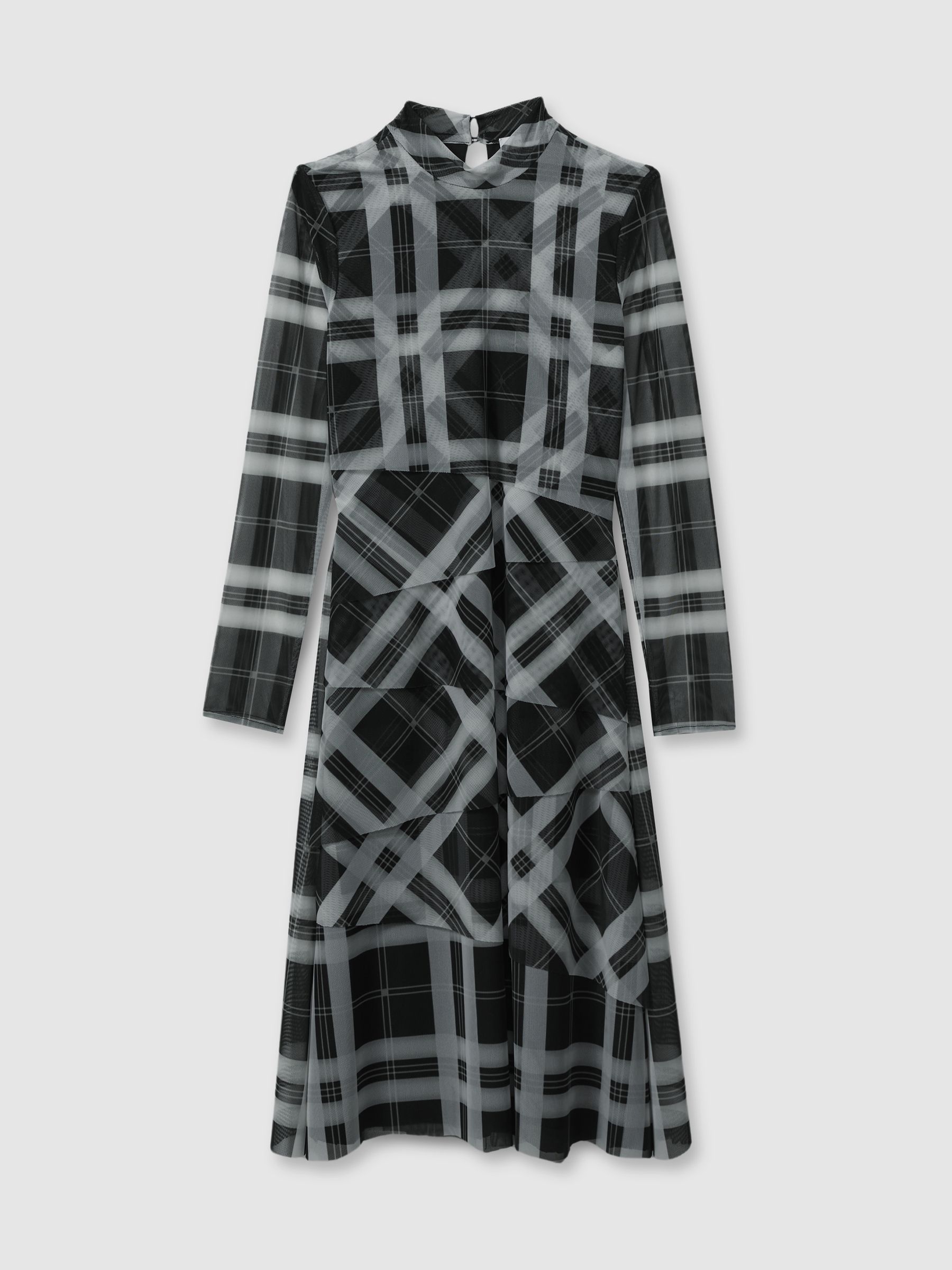 9-13 yrs Checked Tiered Midi Dress in Black/Ecru - Image 1 of 2