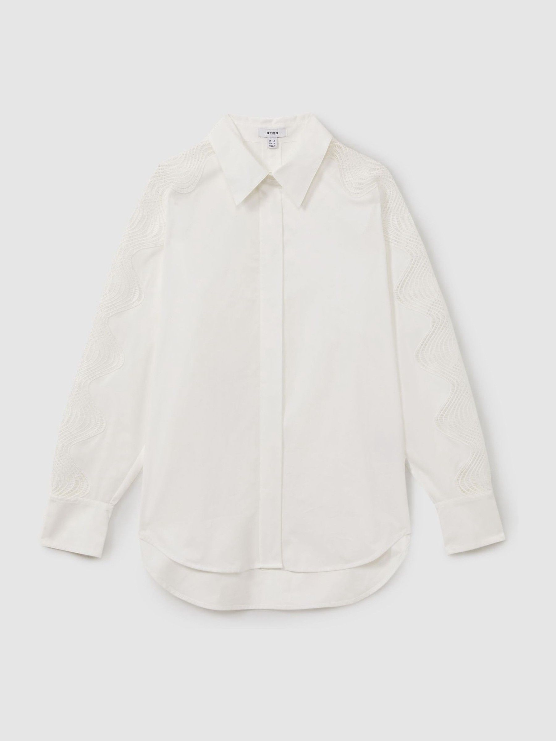 100% Cotton Cut Out Embroidered Shirt in Ivory - Image 2 of 5