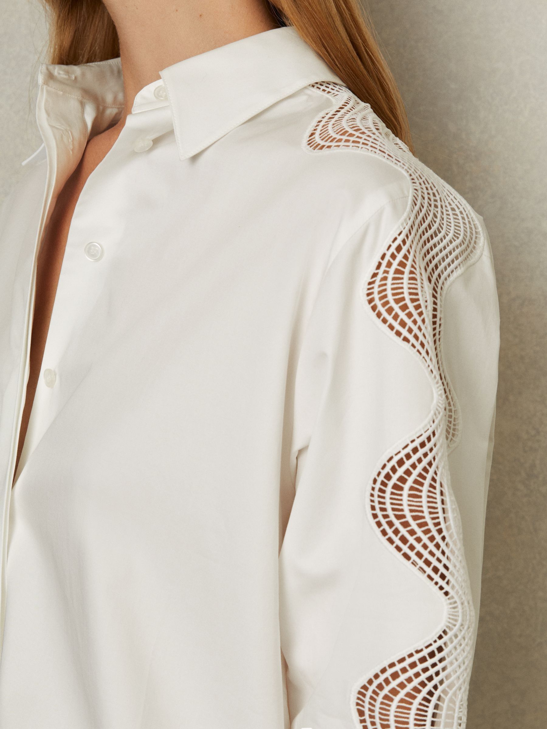 100% Cotton Cut Out Embroidered Shirt in Ivory - Image 3 of 5