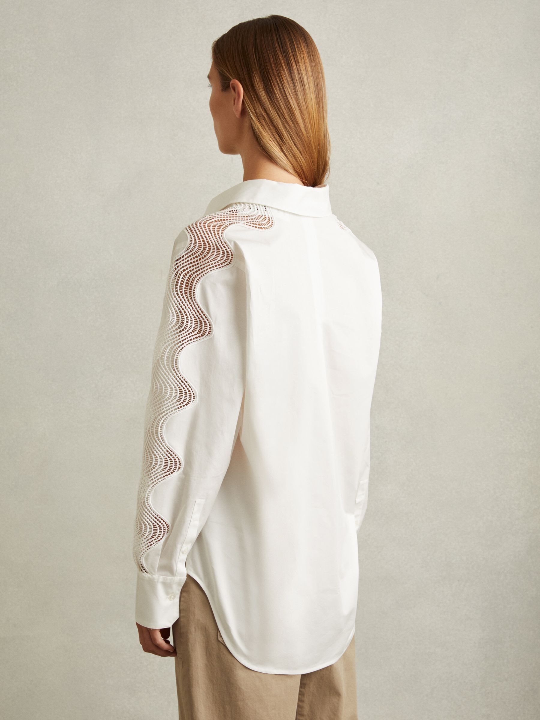100% Cotton Cut Out Embroidered Shirt in Ivory - Image 4 of 5