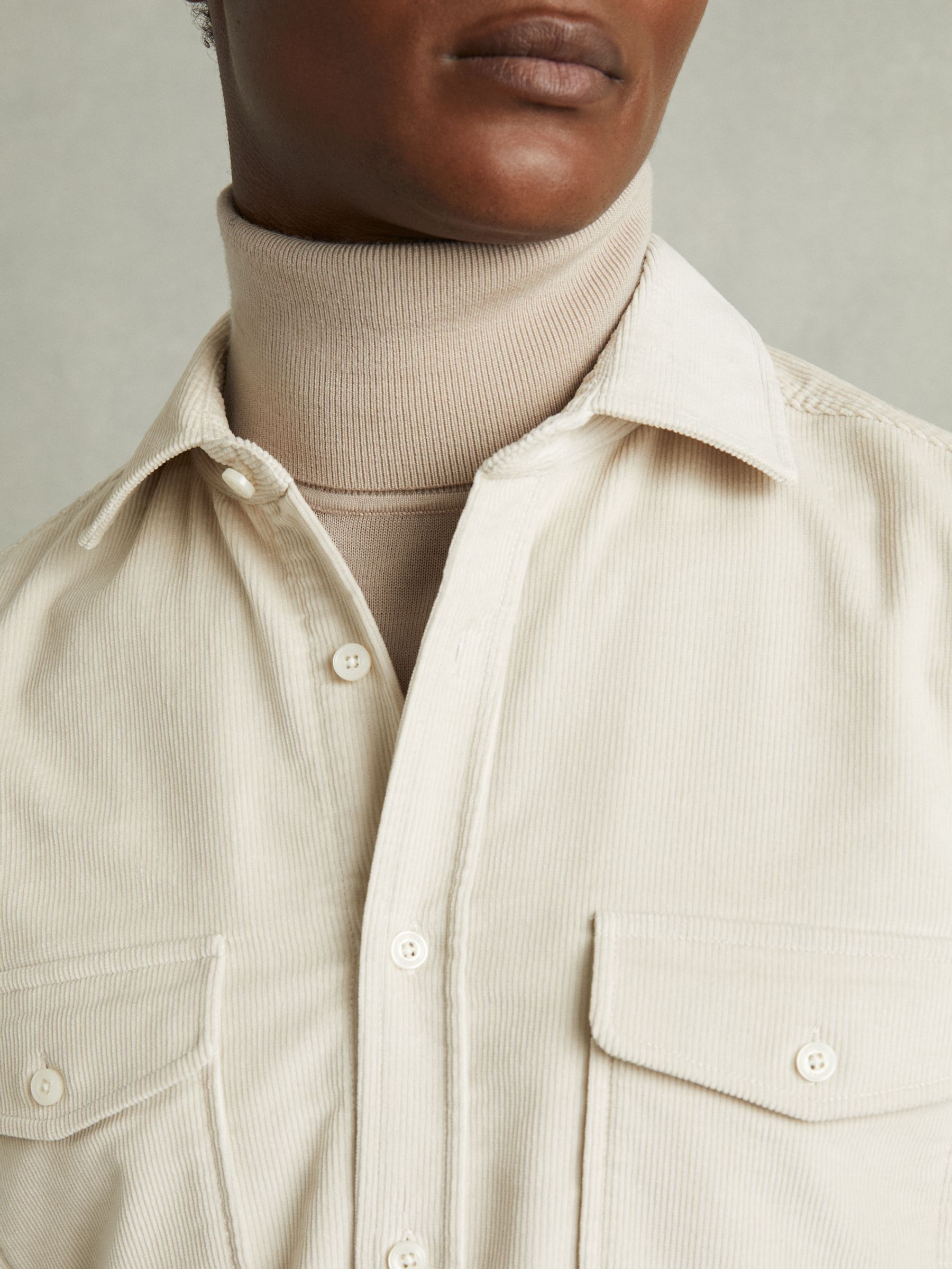 Cotton-Blend Corduroy Overshirt in Stone - Image 3 of 5