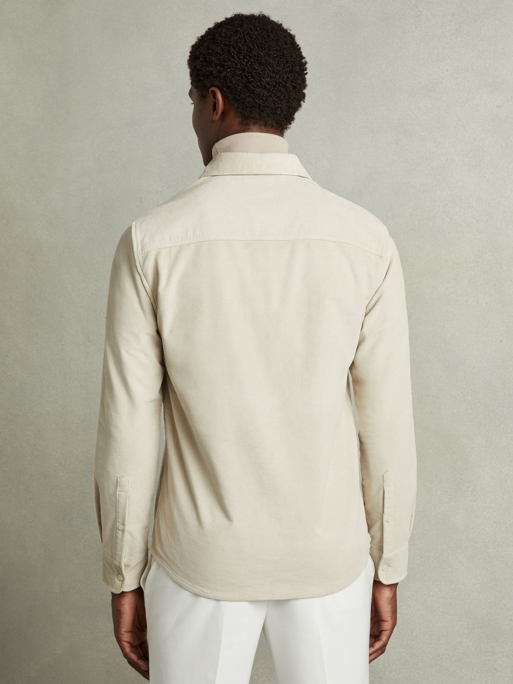 Cotton-Blend Corduroy Overshirt in Stone - Image 4 of 5