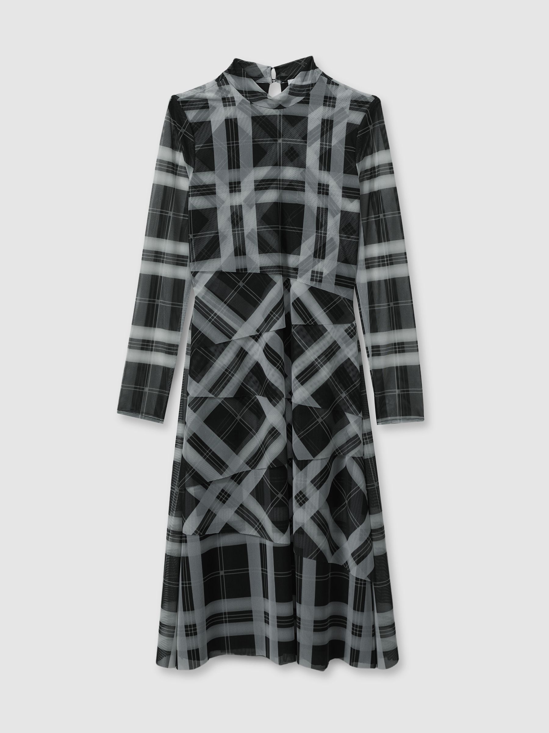 13-14 yrs Checked Tiered Midi Dress in Black/Ecru - Image 2 of 4