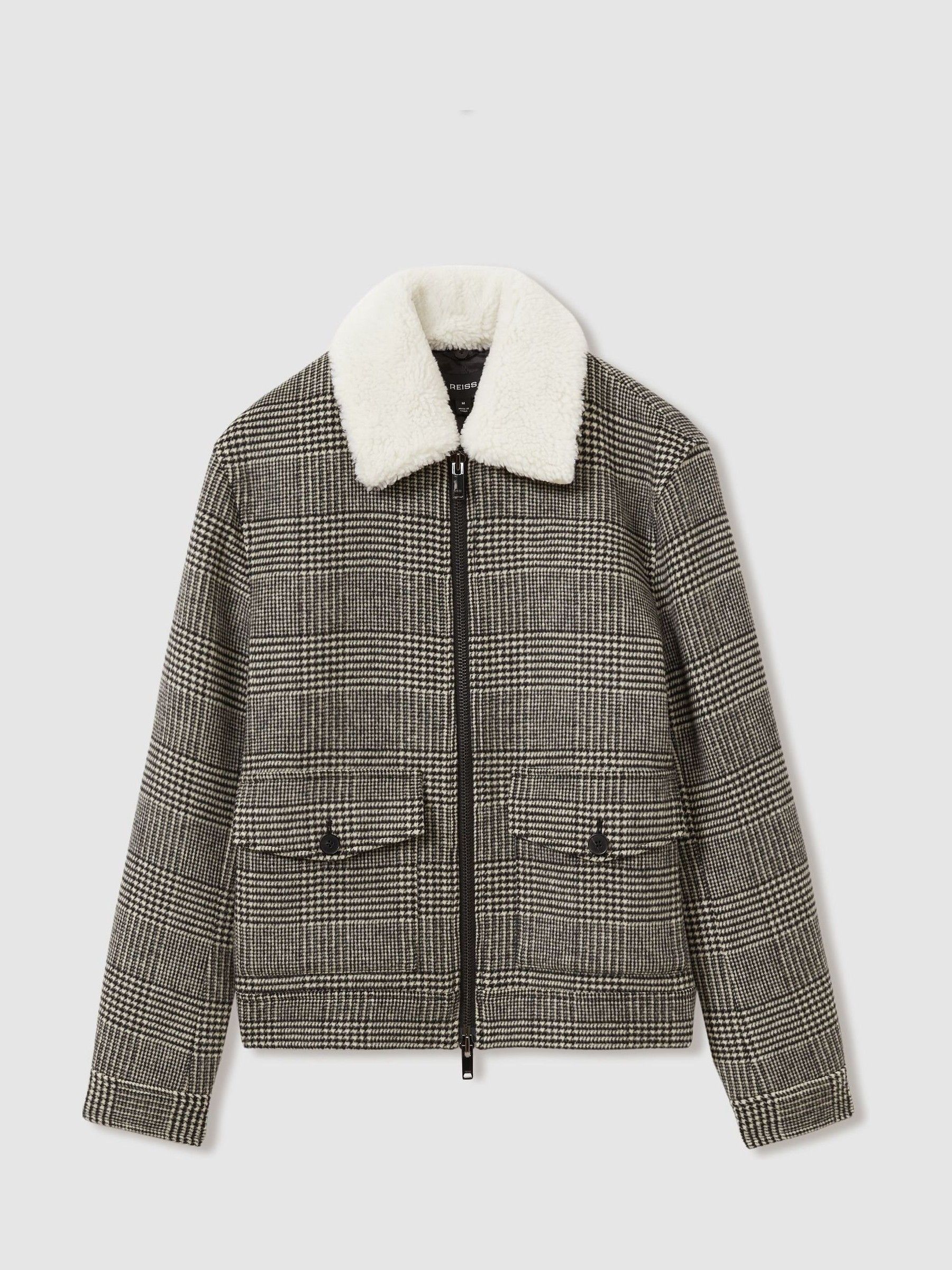 Wool-Blend Twill Zipped Jacket in Black/White - Image 2 of 6