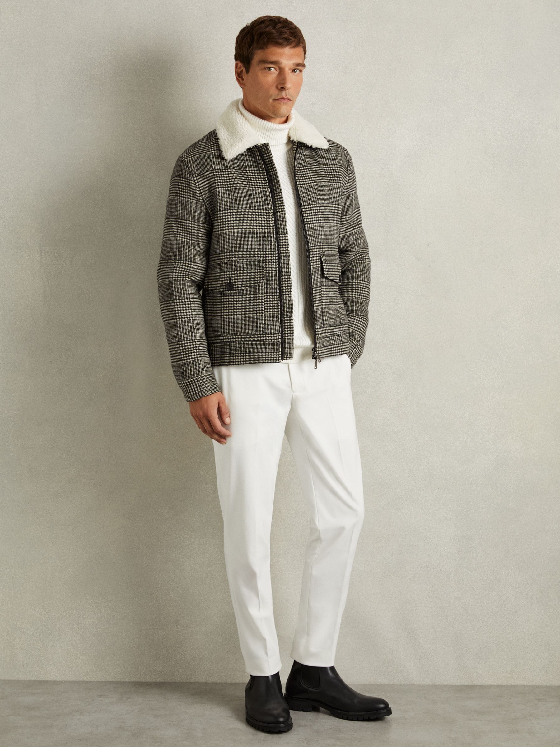 Wool-Blend Twill Zipped Jacket in Black/White - Image 3 of 6