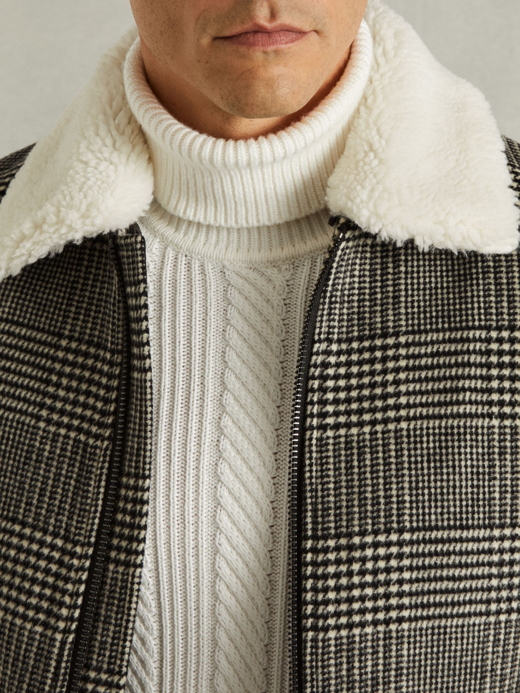 Wool-Blend Twill Zipped Jacket in Black/White - Image 4 of 6