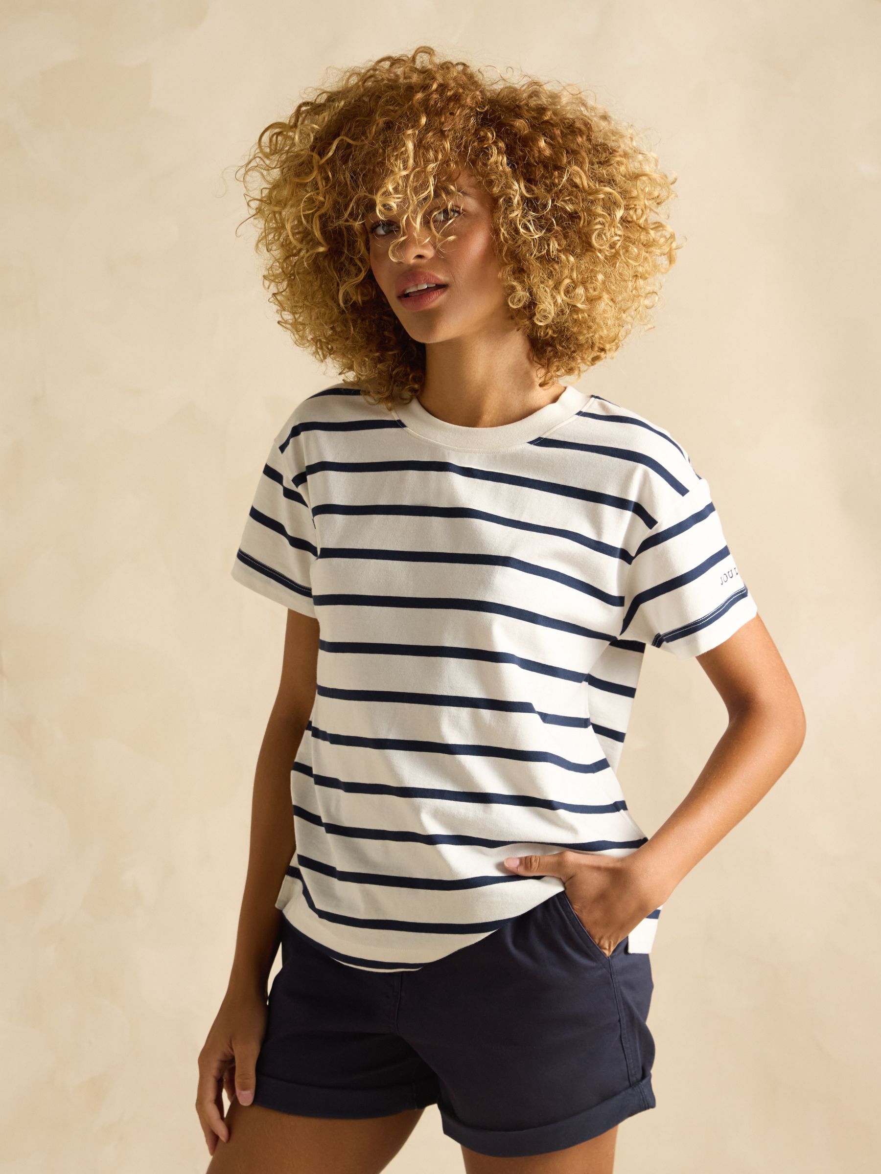 Ellie Navy & White Short Sleeve Jersey Top - Image 1 of 7