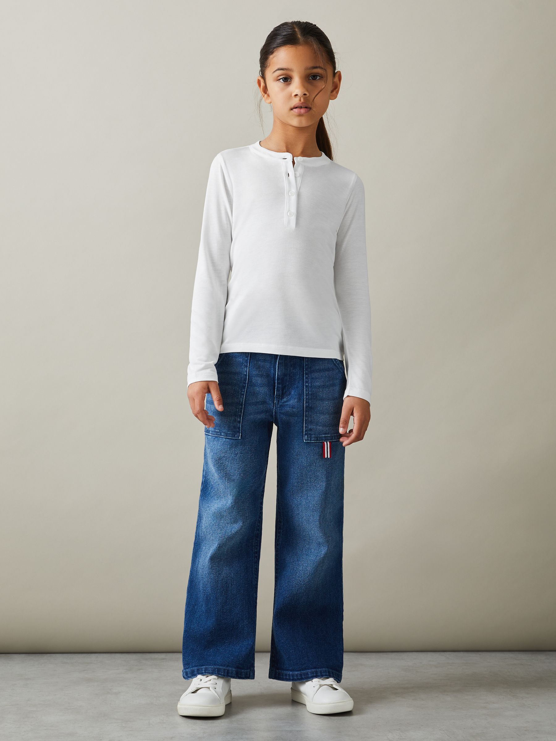 4-9 yrs Grandad Collar Long-Sleeve Top in Ivory - Image 1 of 4