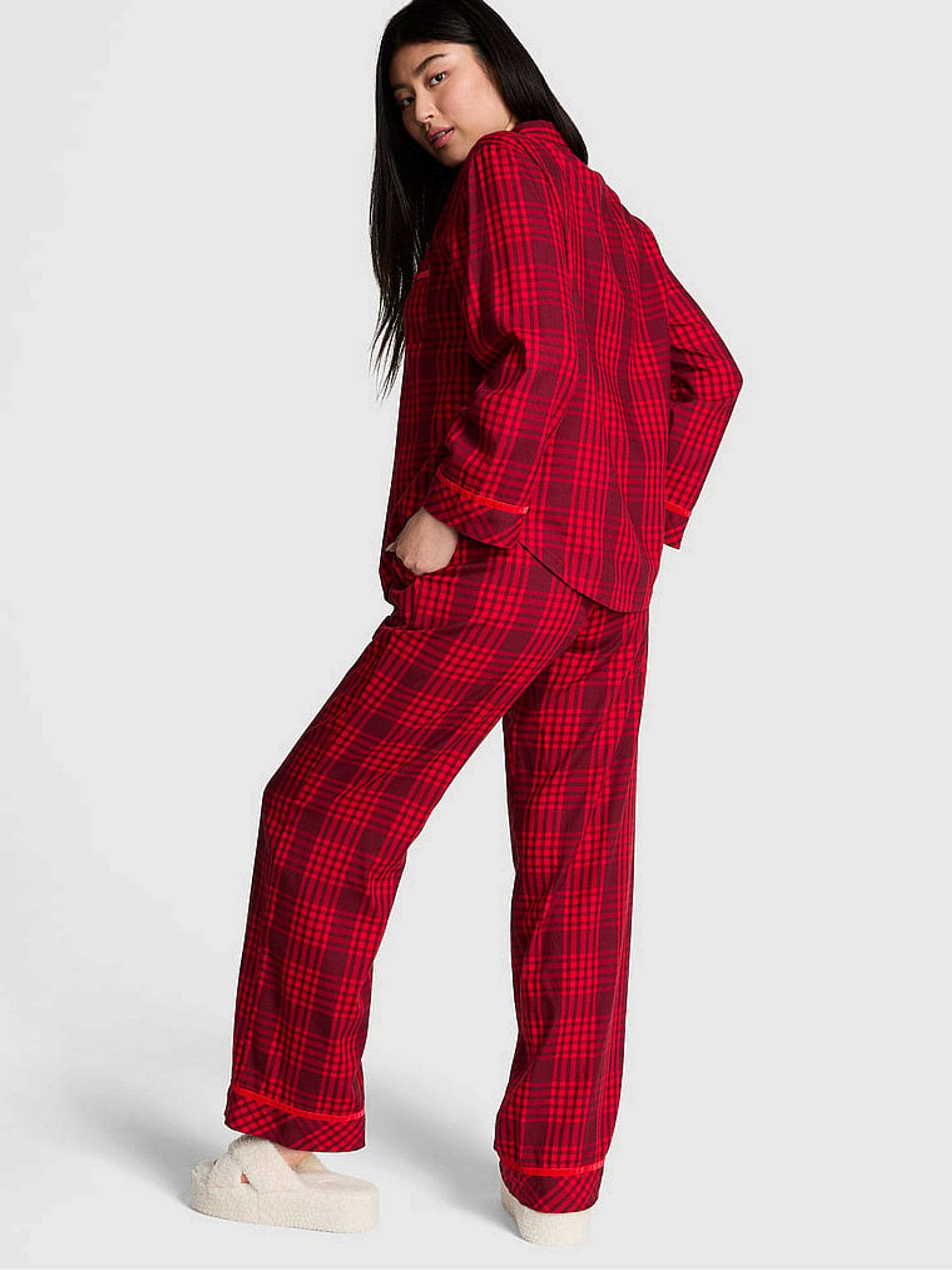Vermillion Red Plaid Flannel Long Pyjama Set - Image 2 of 4