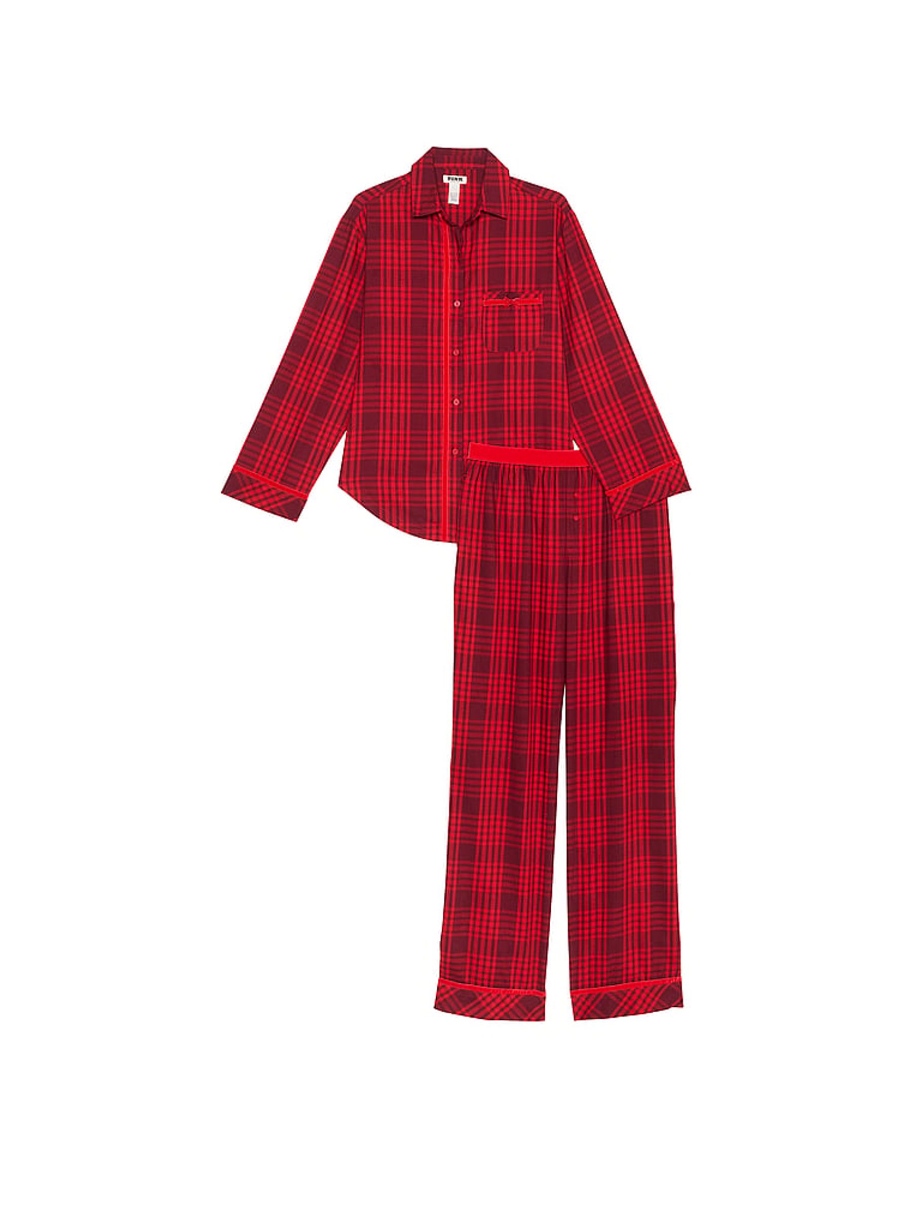 Vermillion Red Plaid Flannel Long Pyjama Set - Image 3 of 4