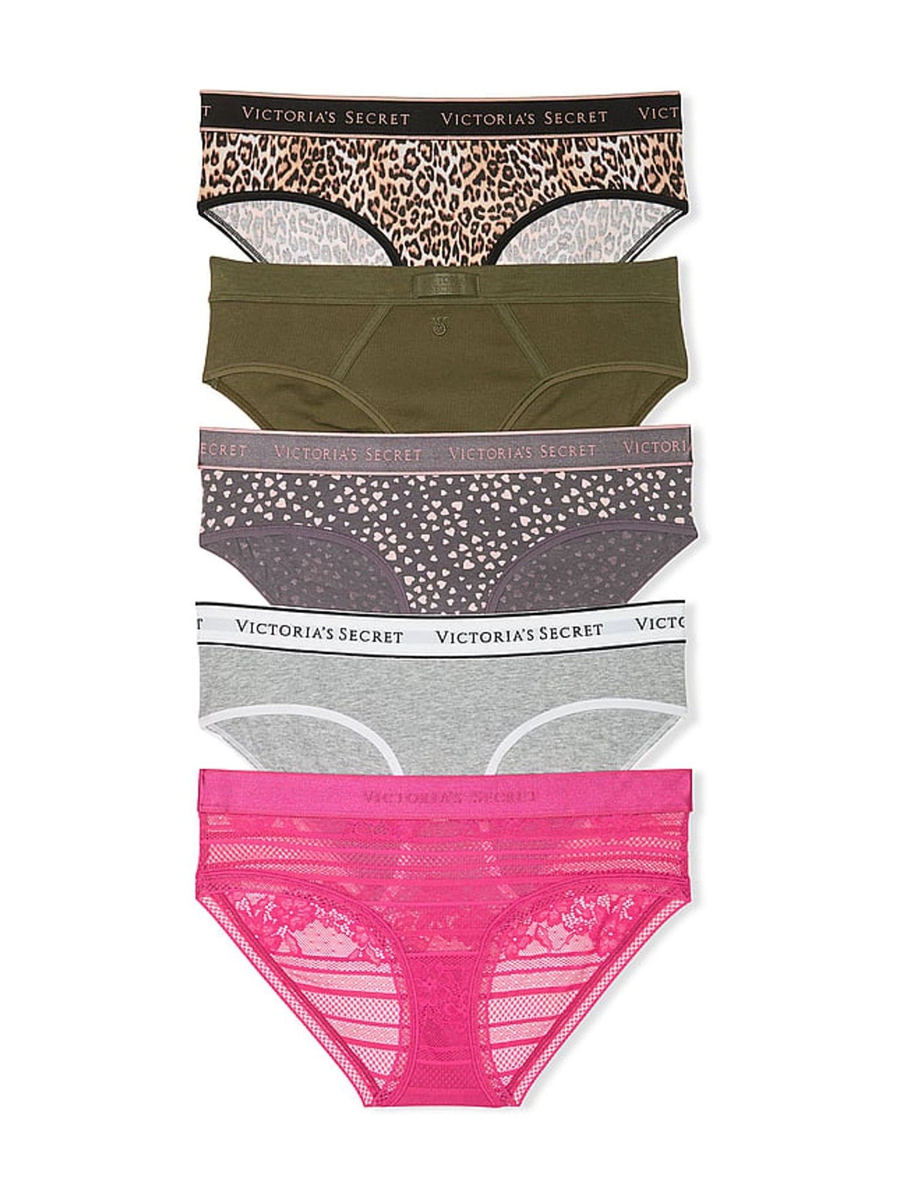 Brown/Green/Grey/Pink Hipster Logo 5 Pack Knickers - Image 1 of 3