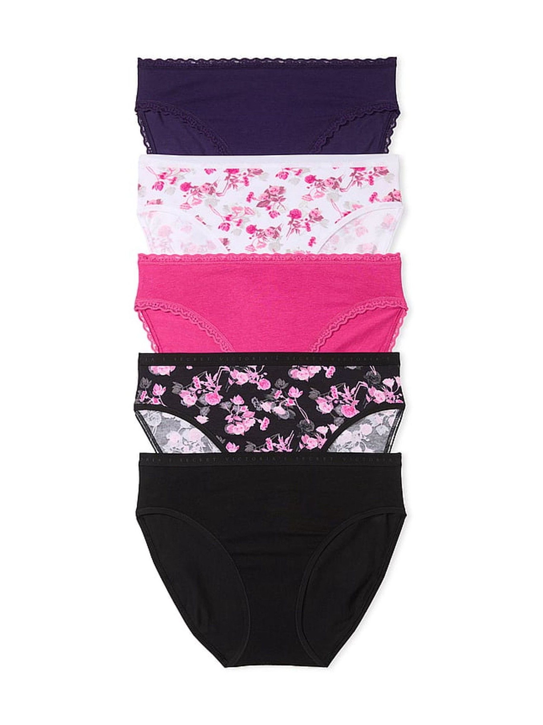 PurpleWhitePinkBlack Brief 5 Pack Knickers - Image 1 of 3