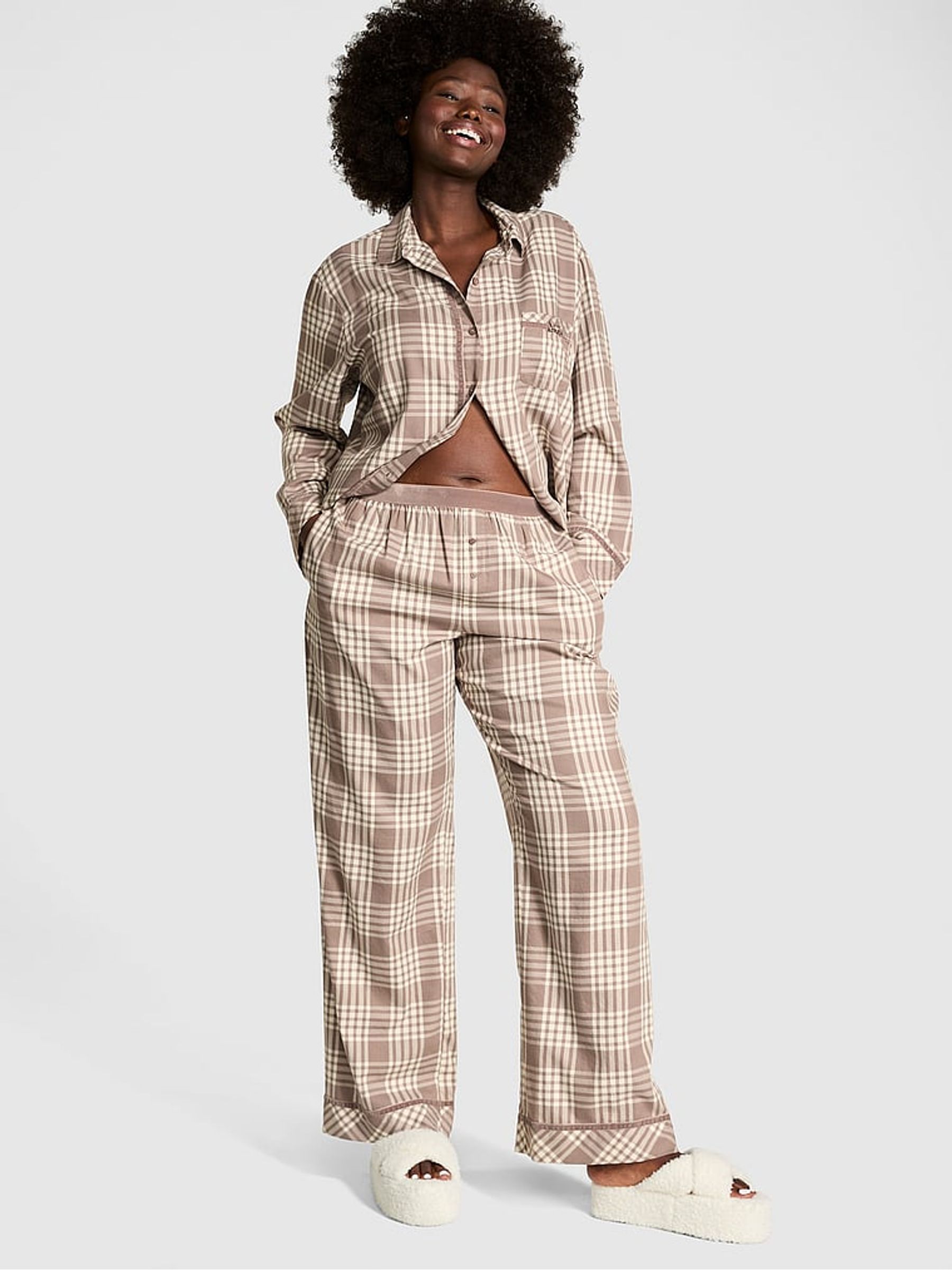 Iced Coffee Brown Flannel Long Pyjama Set - Image 1 of 1