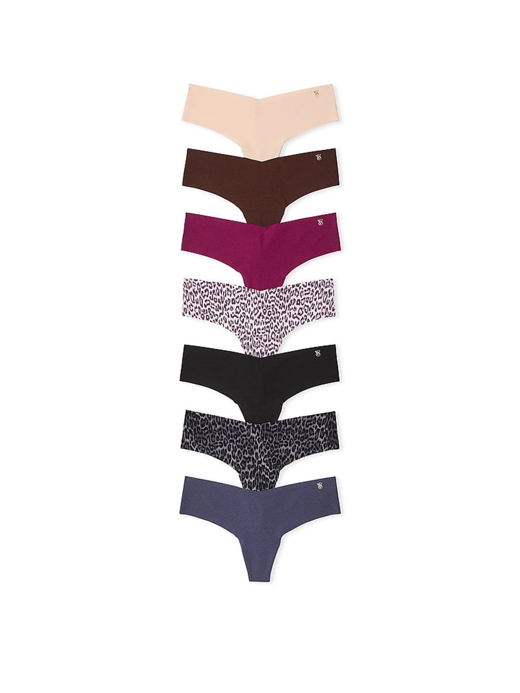 Nude/Brown/Purple/Leopard/Black//Blue Thong 7 Pack Knickers - Image 1 of 3