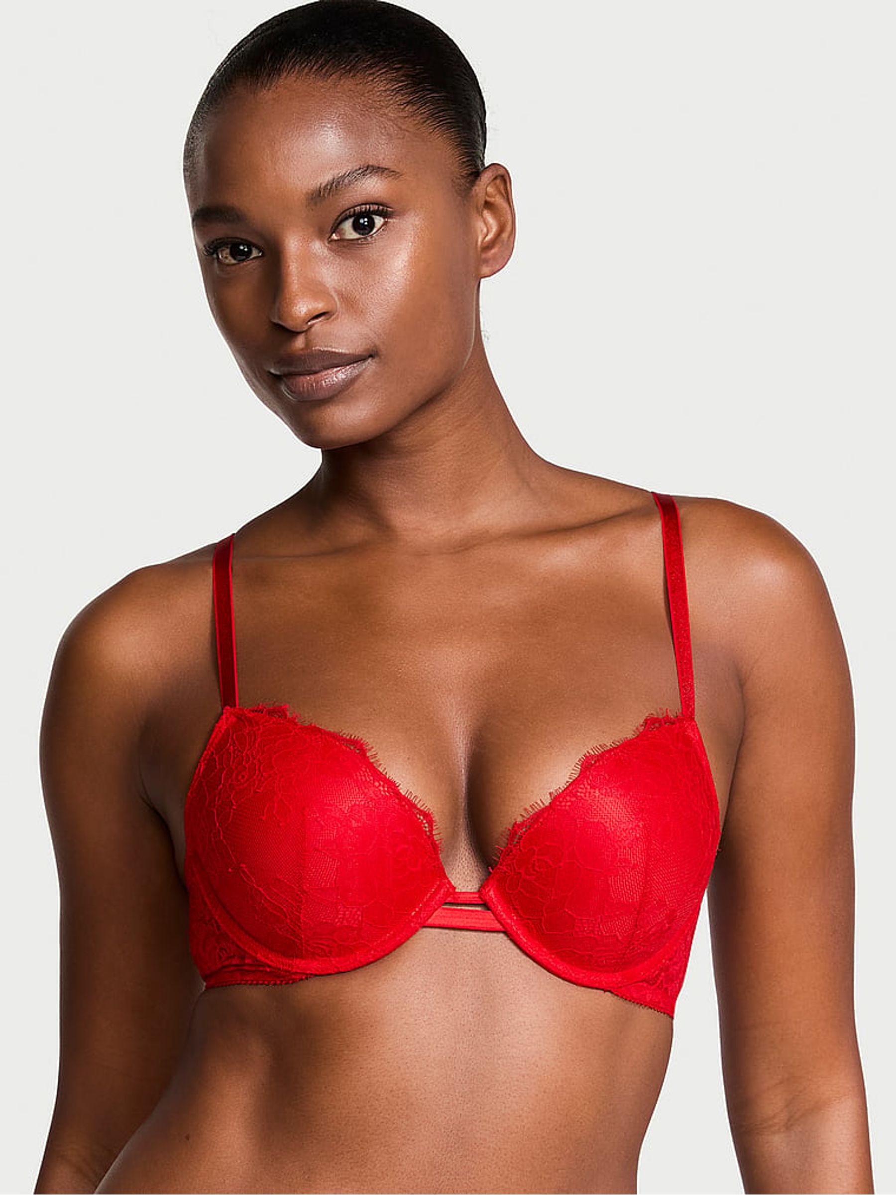 Lipstick Red Push Up Rose Lace Bra - Image 1 of 3