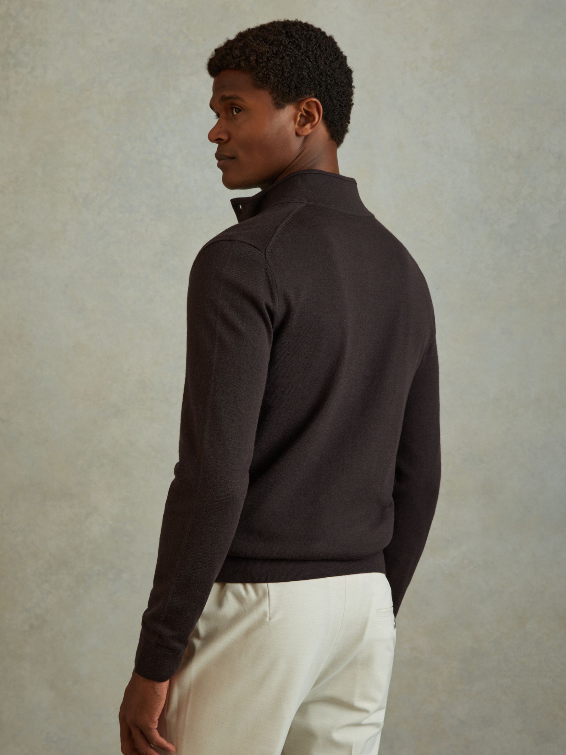 Merino Wool Button-Through Funnel Neck Cardigan in Coco Brown - Image 5 of 6