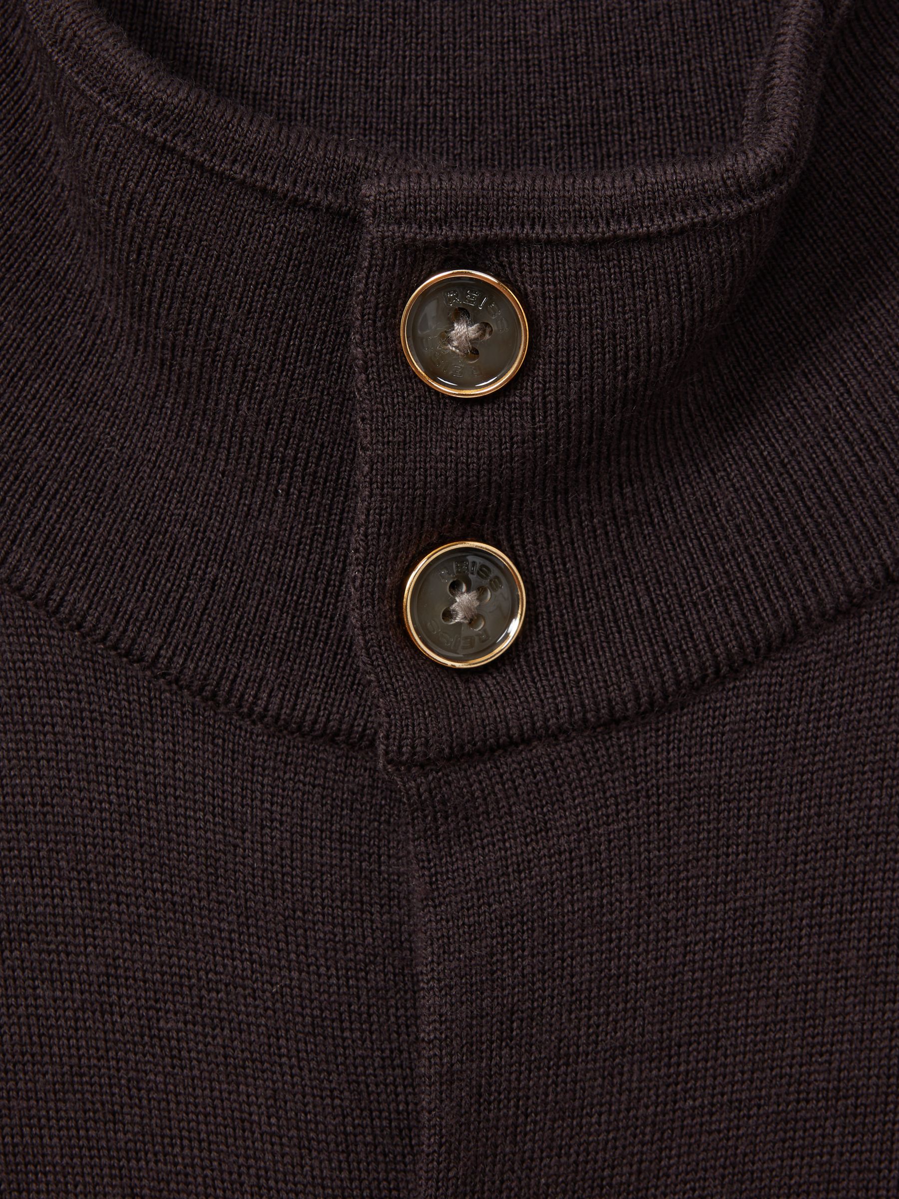 Merino Wool Button-Through Funnel Neck Cardigan in Coco Brown - Image 6 of 6