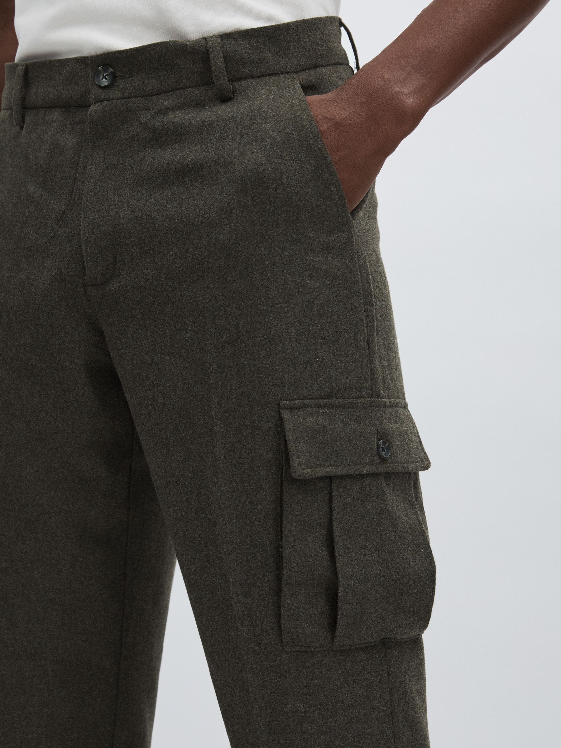 Wool-Blend Cargo Suit Trousers in Forest Green - Image 4 of 6