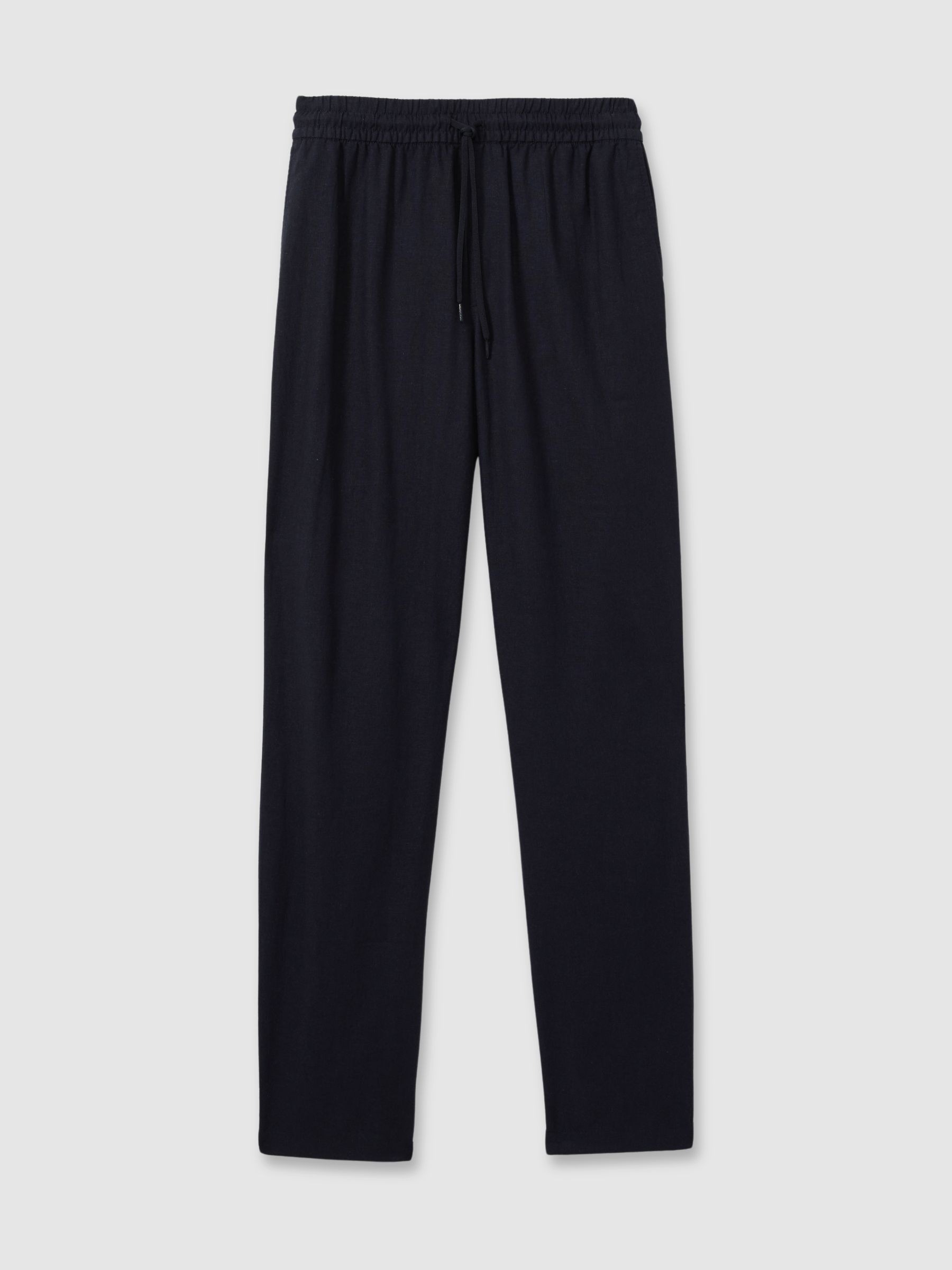 Les Deux Forest Green Linen Blend Drawstring Trousers in Dark Navy - Image 2 of 6