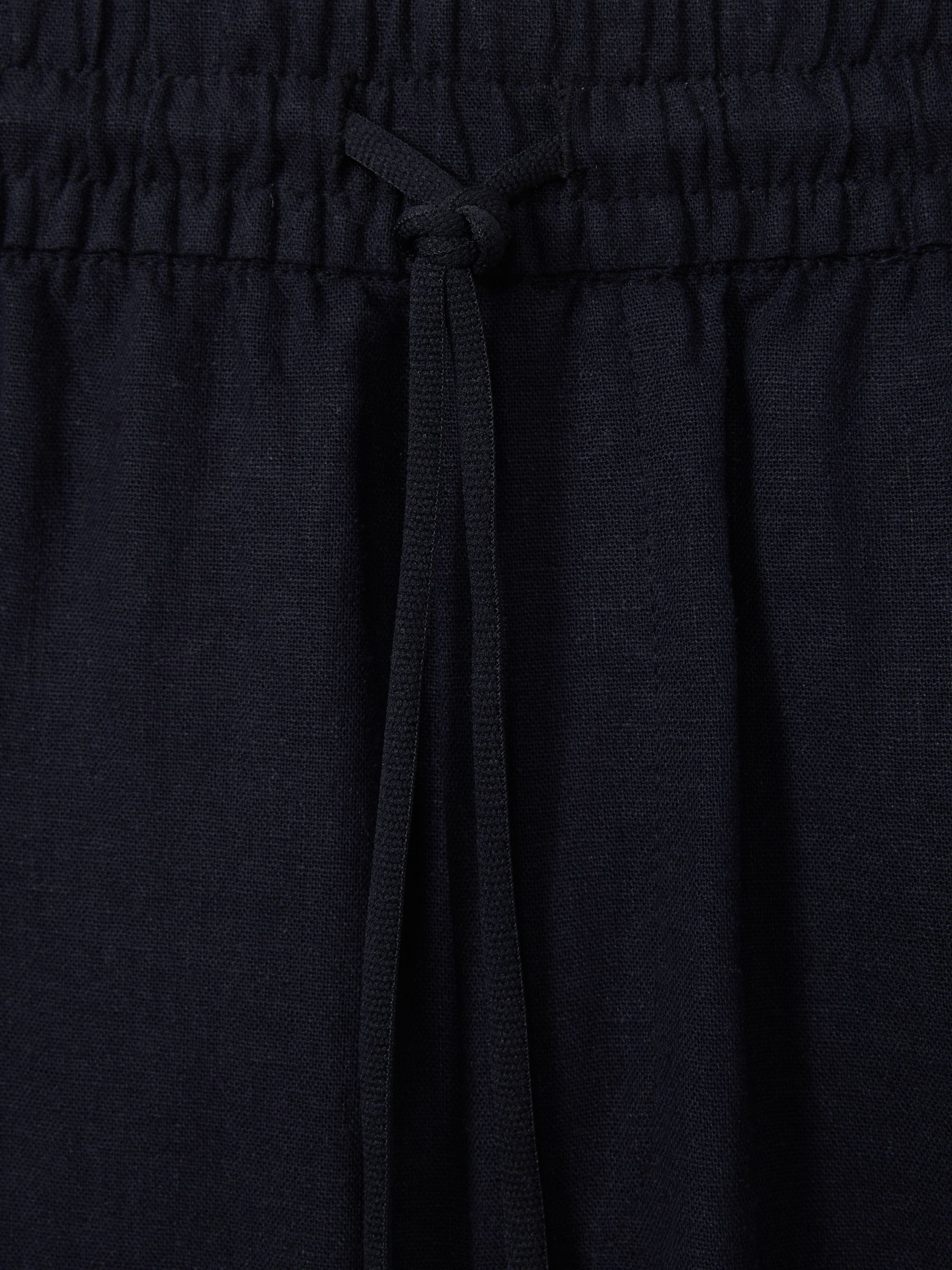 Les Deux Forest Green Linen Blend Drawstring Trousers in Dark Navy - Image 6 of 6