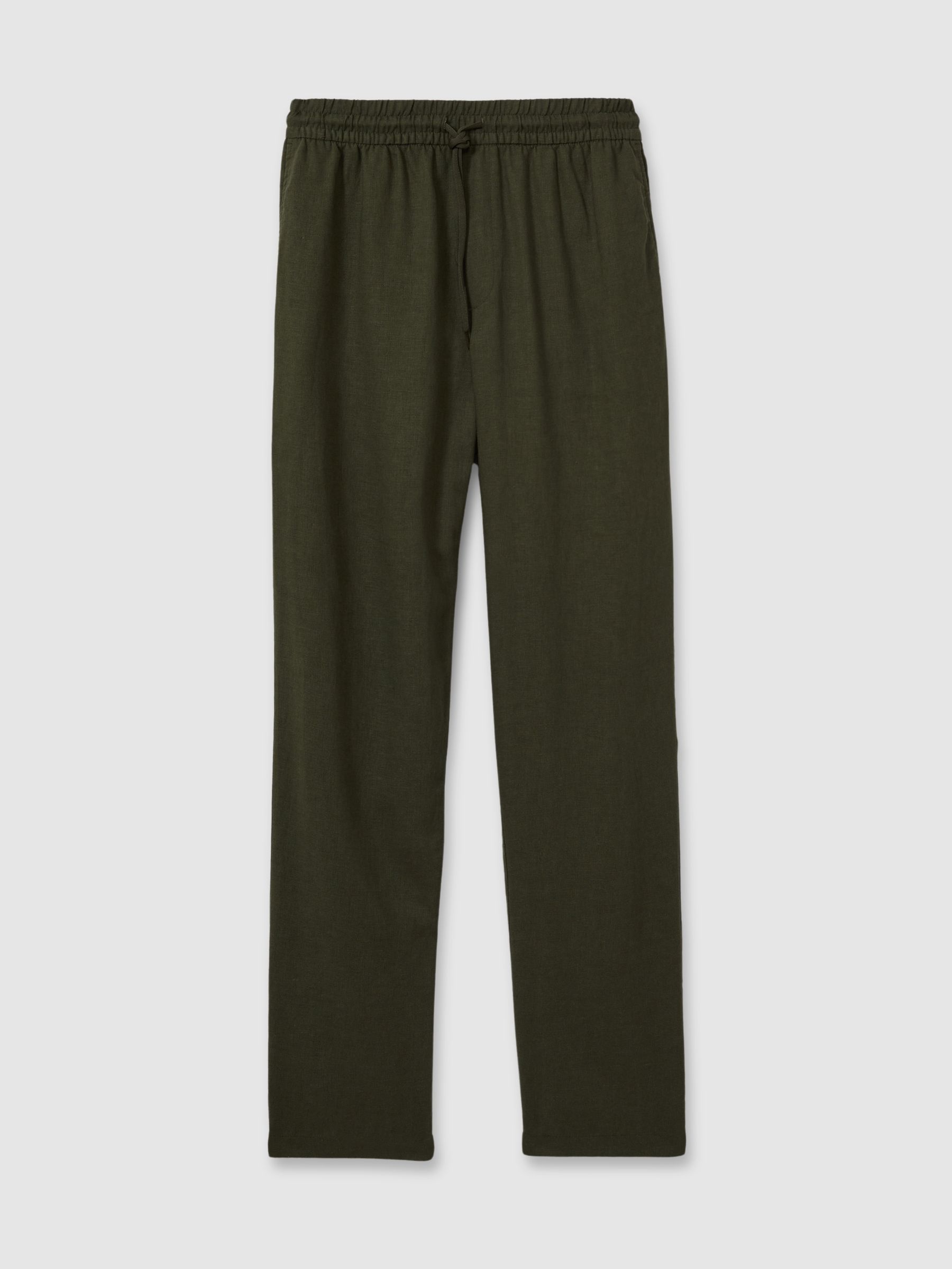 Les Deux Forest Green Linen Blend Drawstring Trousers in Forest Green - Image 2 of 6 Les Deux Forest Green Linen Blend Drawstring Trousers in Forest Green - Image 2 of 6