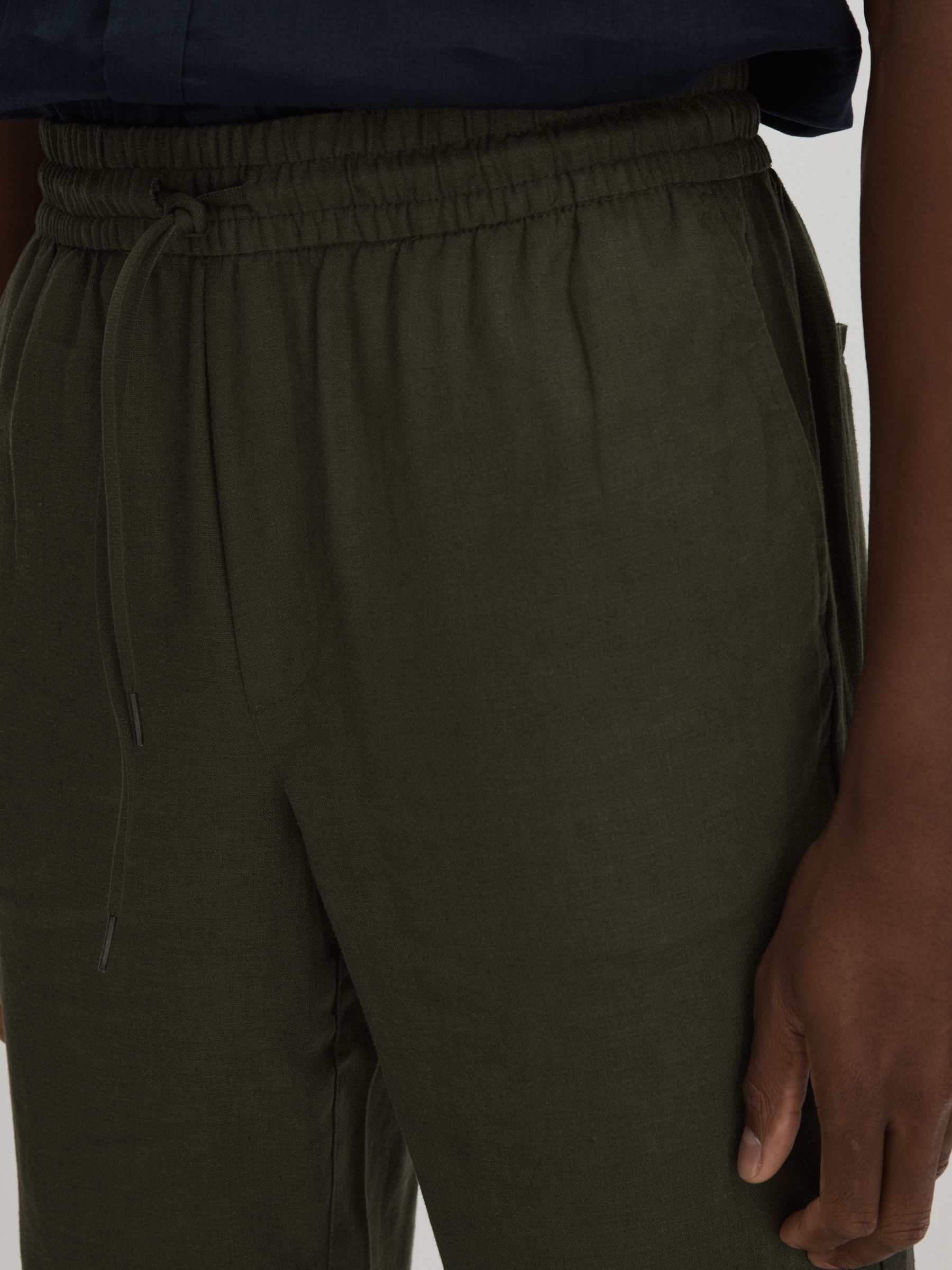 Les Deux Forest Green Linen Blend Drawstring Trousers in Forest Green - Image 4 of 6